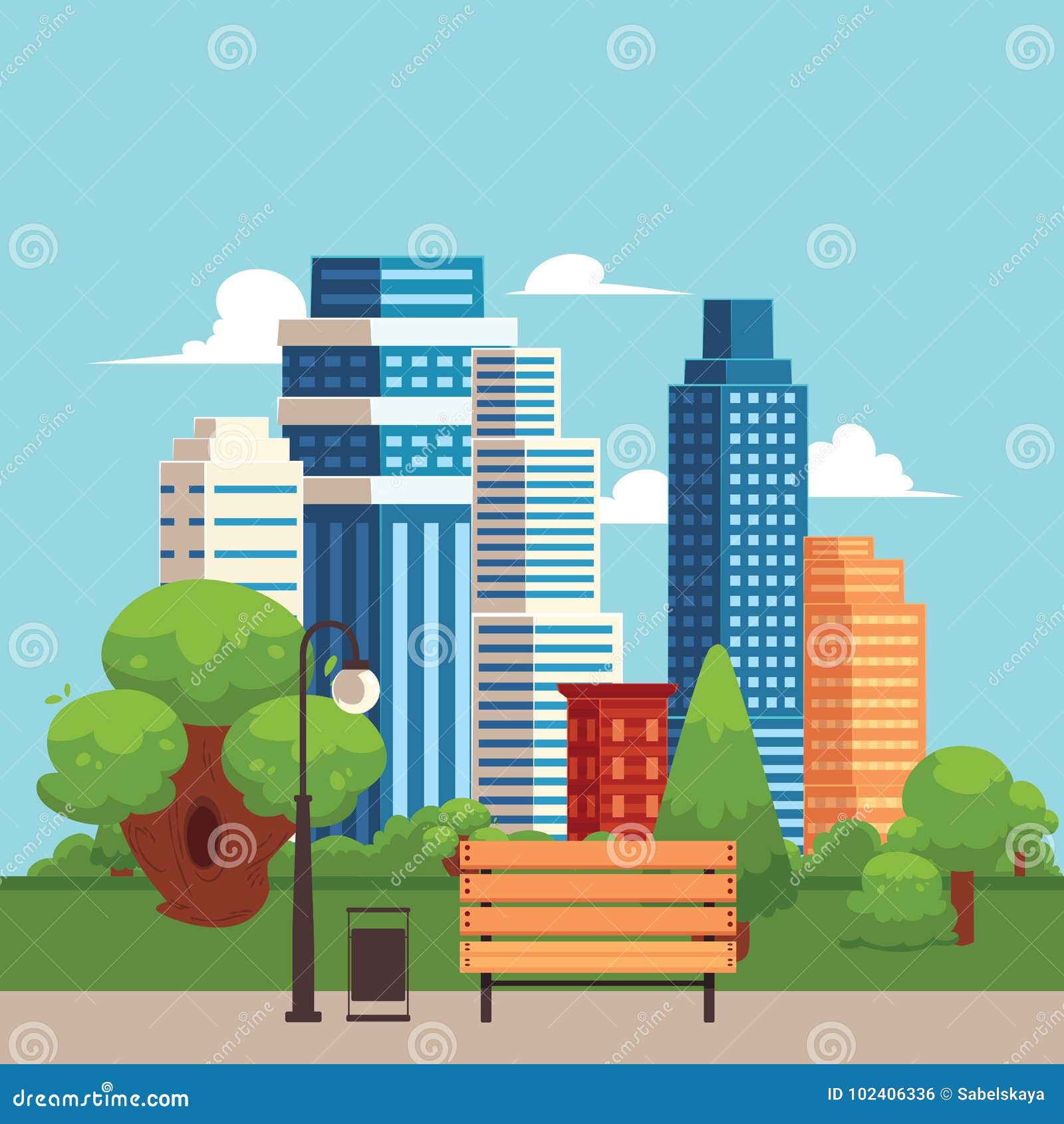 Vector Flat Cityscape with Building, Skyscrapers Stock Vector ...