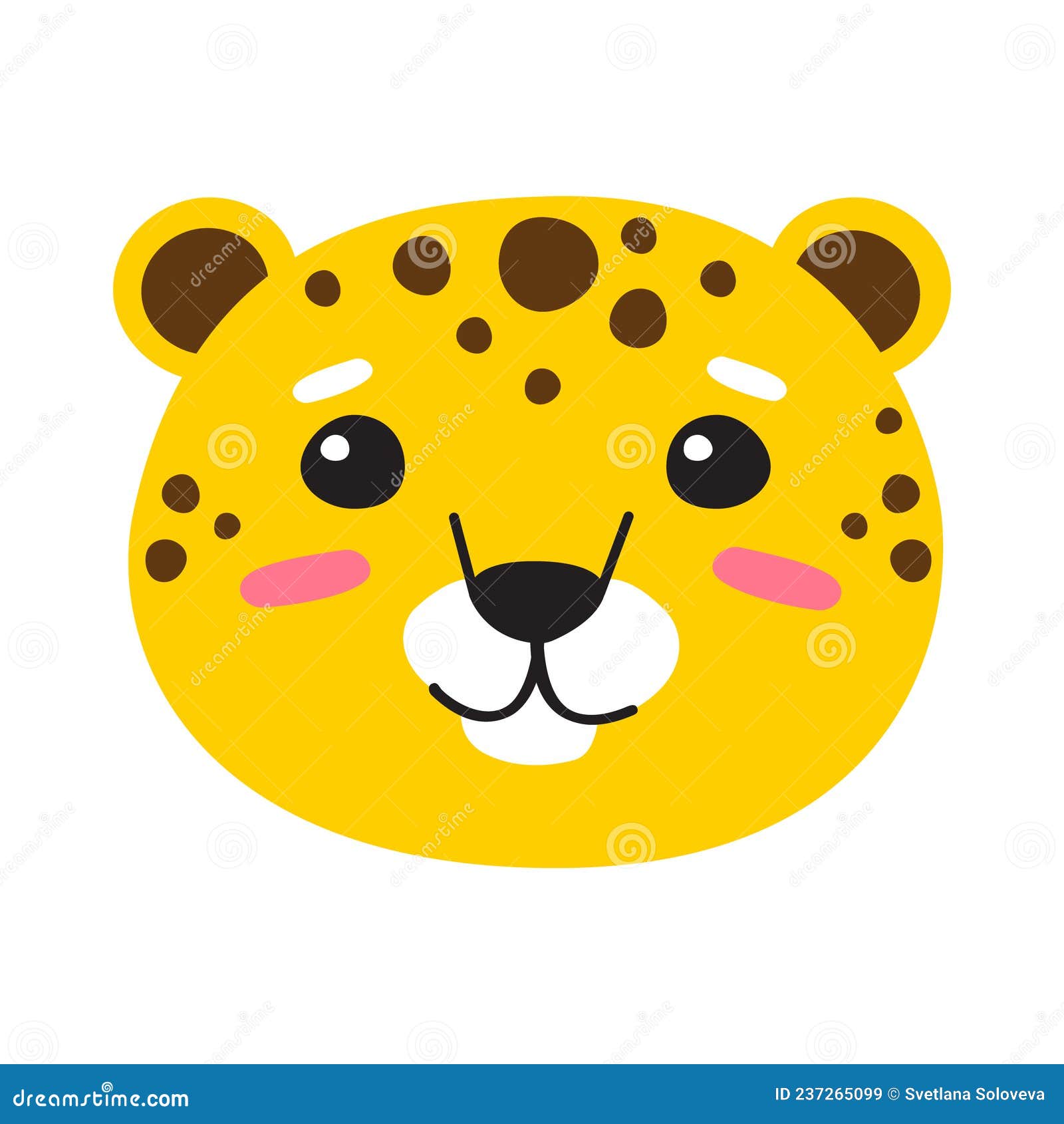 Vector Flat Cartoon Doodle Leopard Face Head Stock Vector - Illustration of  isolated, element: 237265099