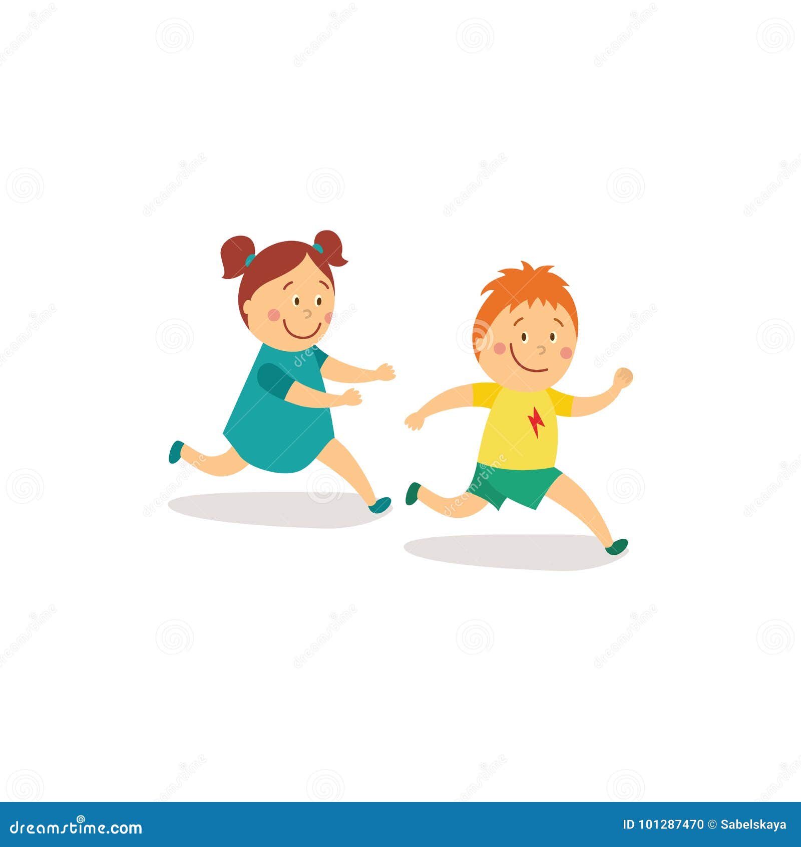 Preschool girl running fast and play catch-up and tag game Stock