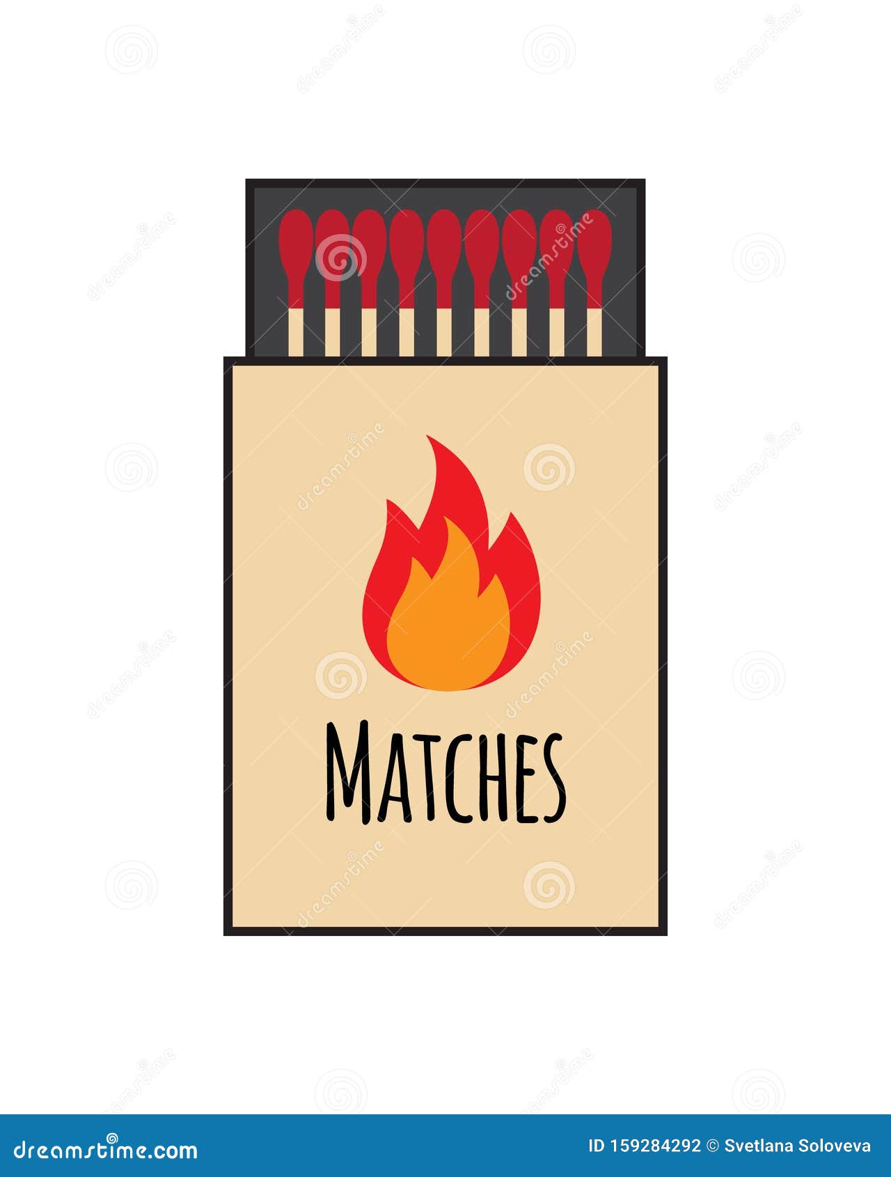 Vector Flat Cartoon Match Box on White Background Stock Illustration
