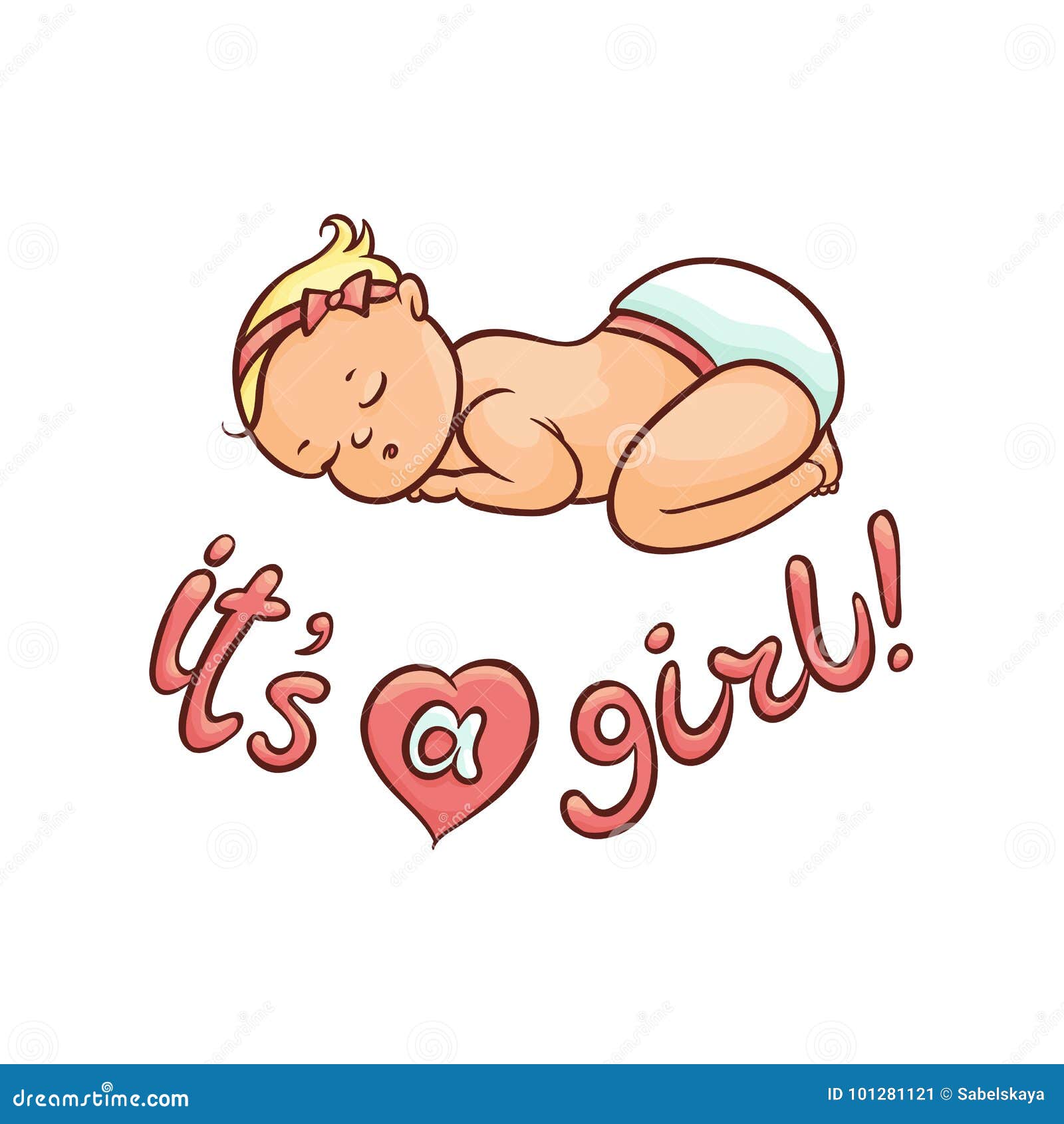 Vector Flat Newborn Cute Baby Girl in Diaper Stock Vector - Illustration of  happiness, infant: 101281121