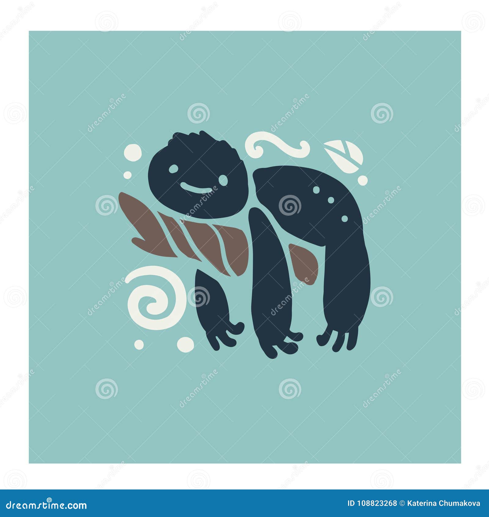  flat cute funny hand drawn sloth animal silhouette  on white background.