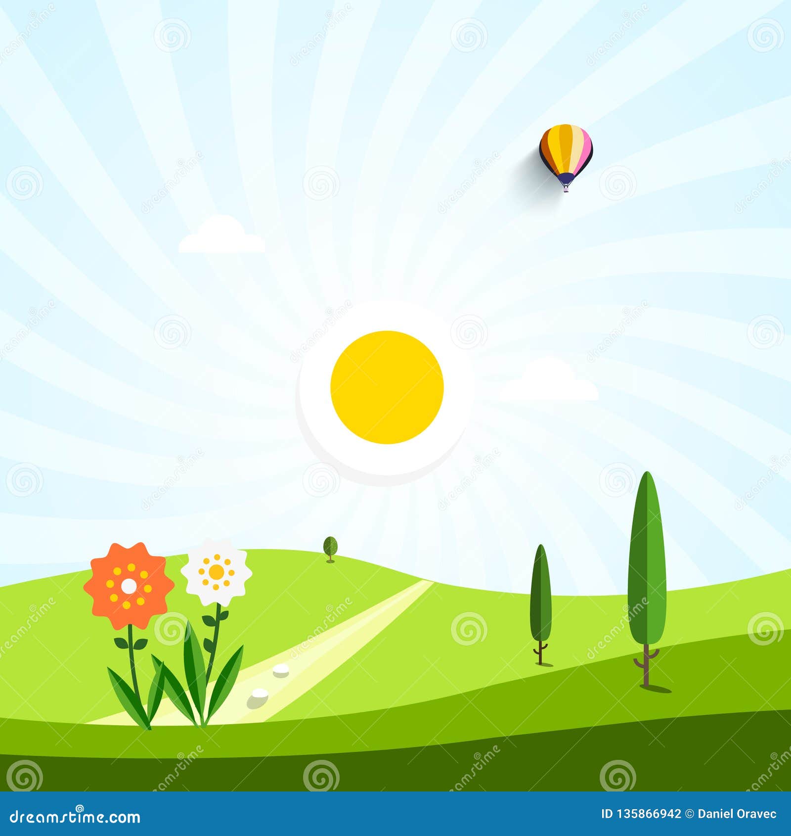 Download Vector Flat Design Landscape. Field With Flowers And Path ...