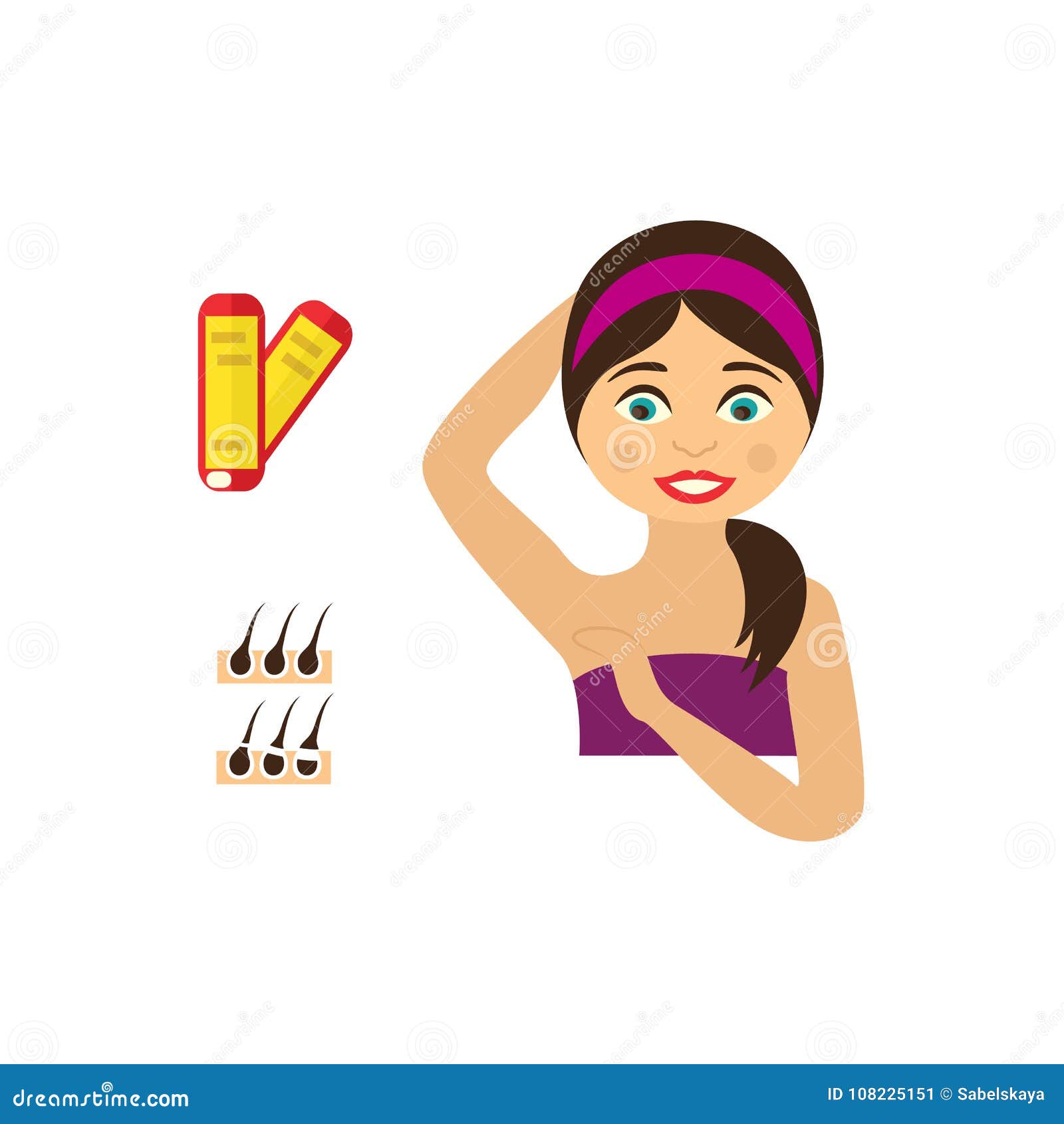 Vector Flat Girl With Depilated Armpit, Follicle Stock ...