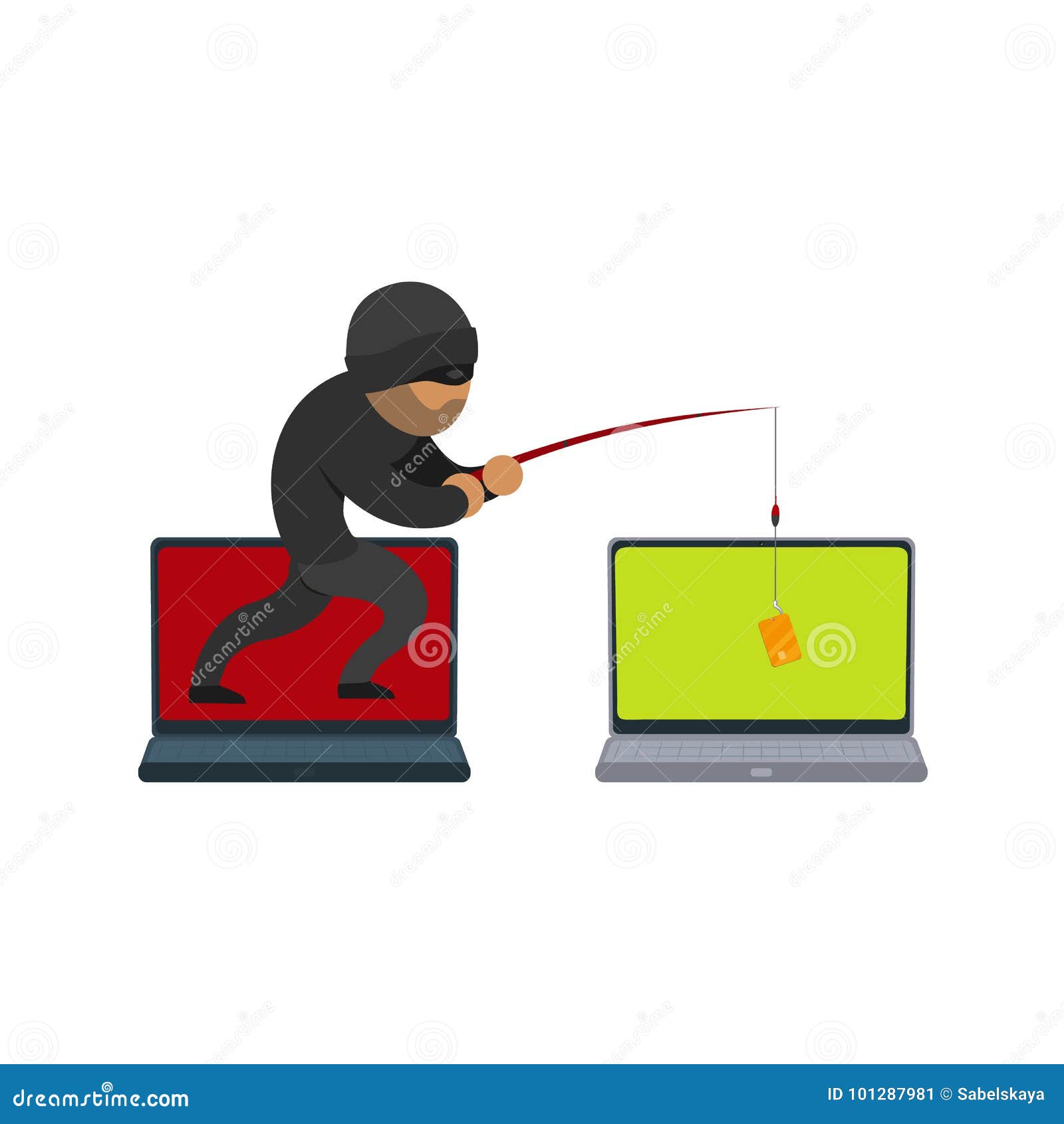 Vector Flat Hacker Stealing Card by Fishing Rod Stock Vector