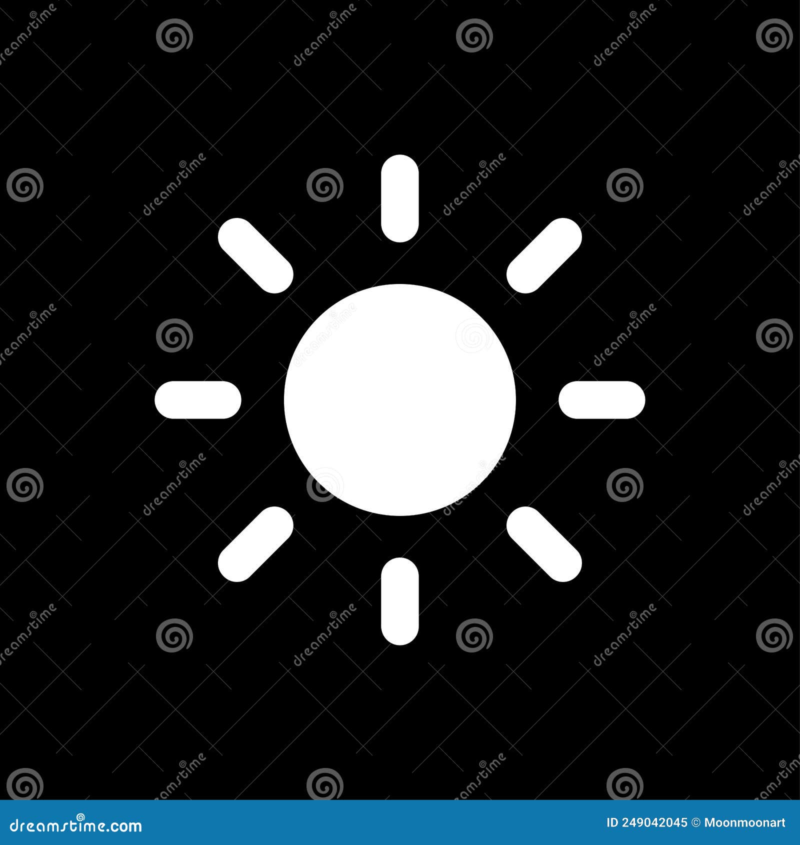 Vector Flat Icon White Sun on a Black Background. Stock Vector