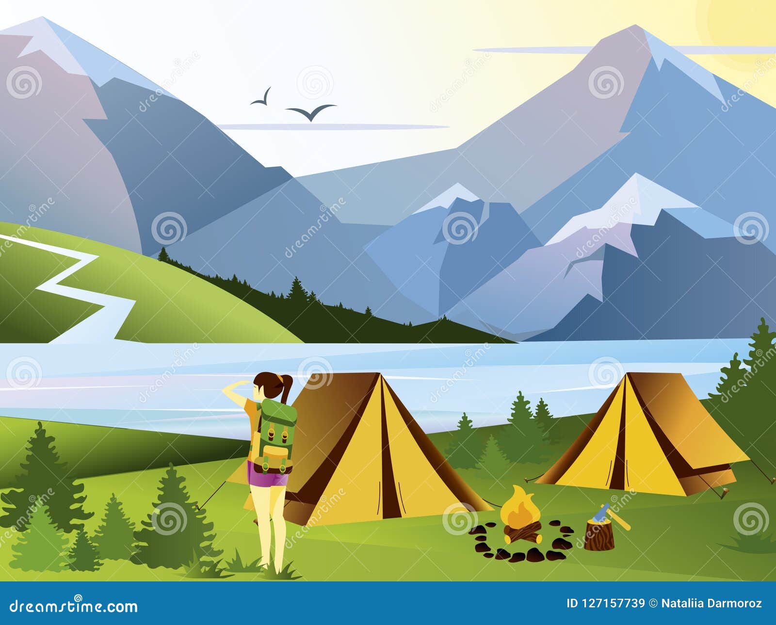  Camping Vector Flat Banner Set Cartoon Vector 