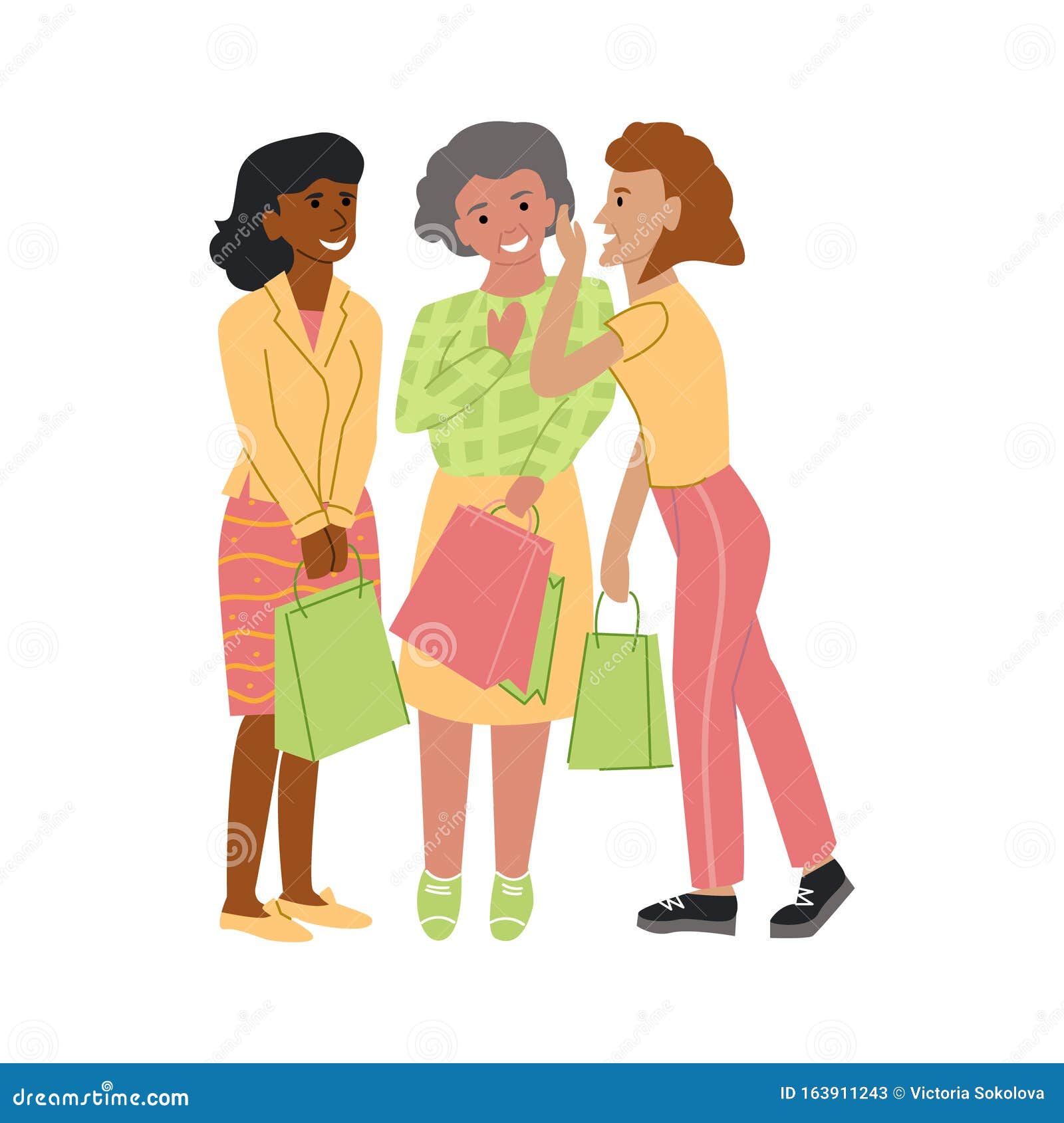 Vector Flat Illustration with Elderly Women Who are Chatting, Laughing ...