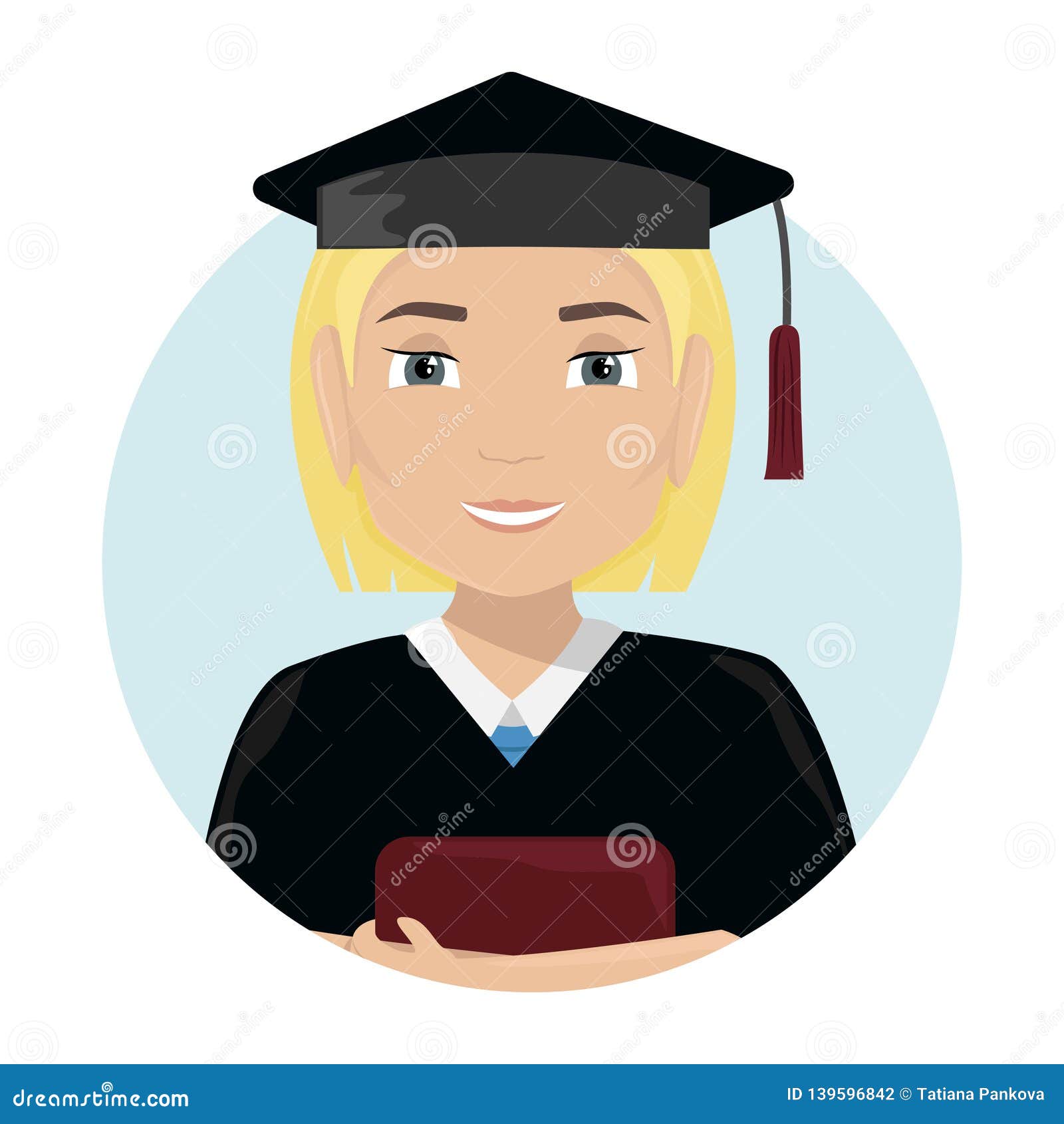 Vector Flat Illustration with a Girl Graduate in a Cap and Gown Stock