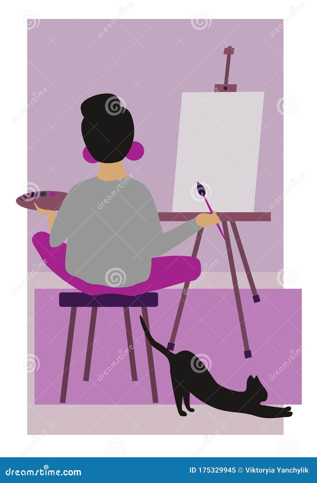 Doll artist with easel in workshop coloring page Vector Image