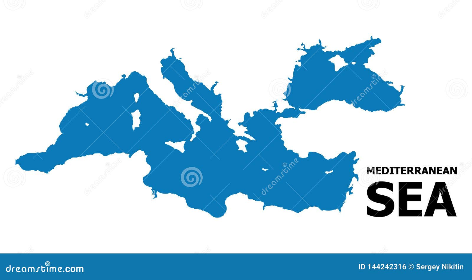 Vector Flat Map of Mediterranean Sea with Name Stock Vector
