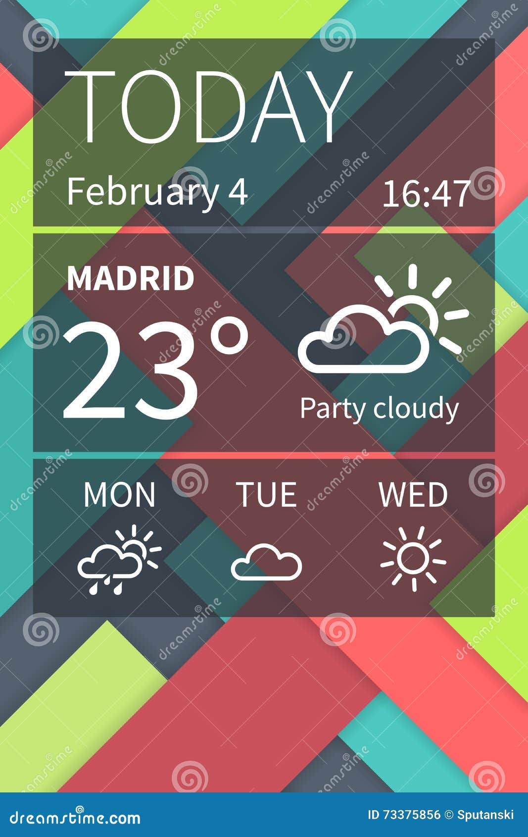  flat mobile weather ui interface on colored background