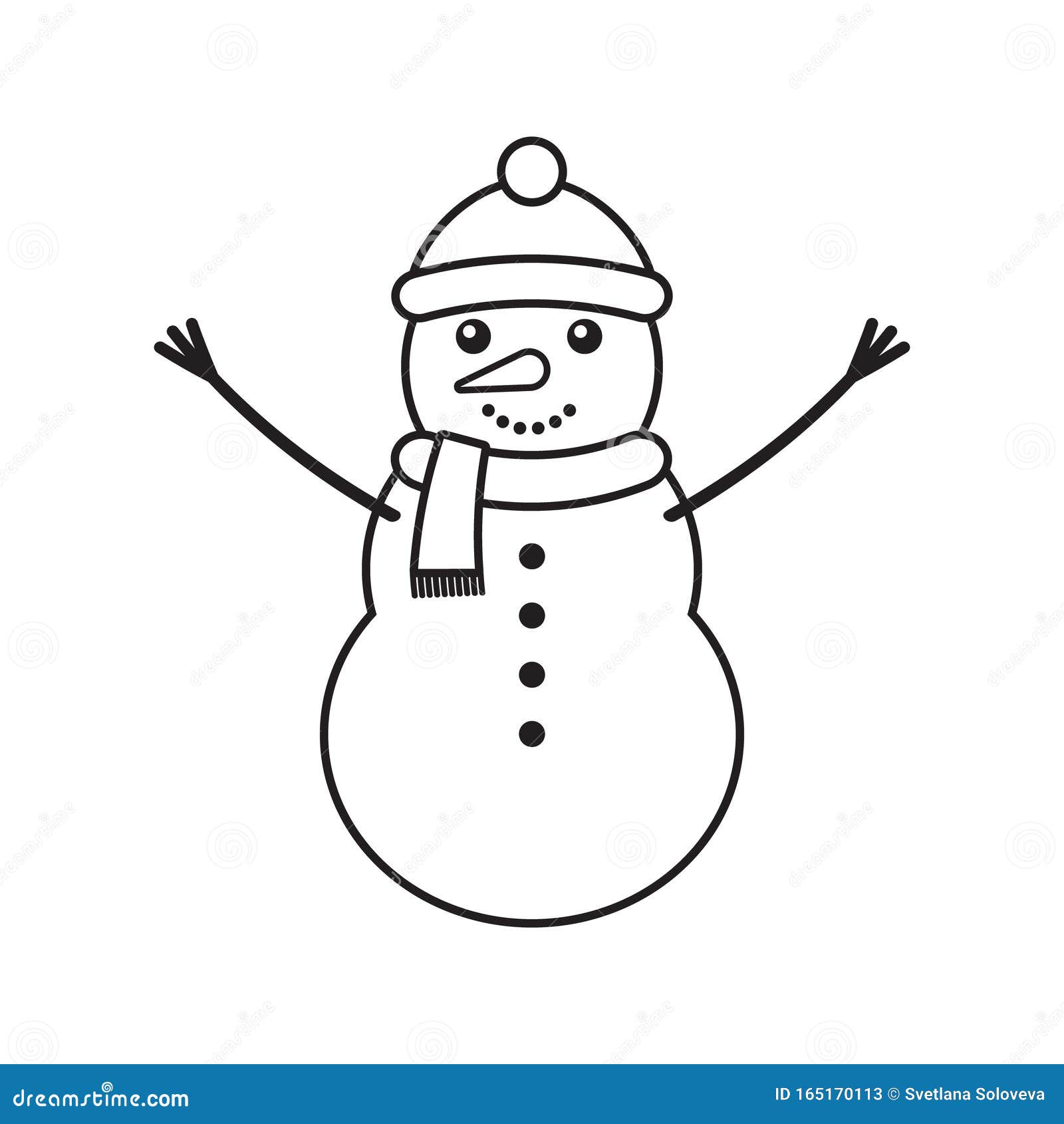 Vector Flat Outline Snowman Stock Illustration Illustration of line