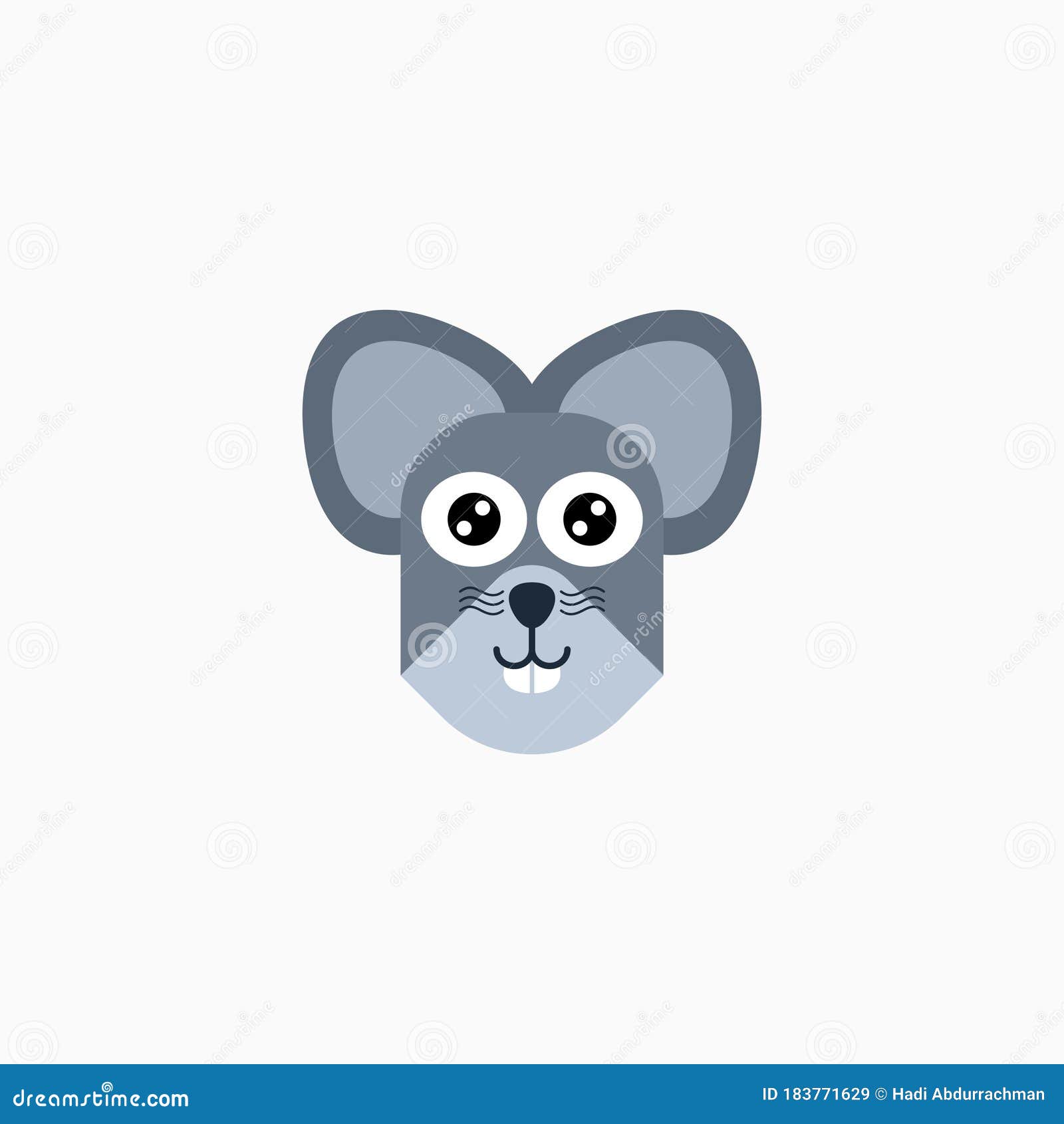  flat rat`s face . cartoon style . mouse, animal`s head logo. object for web, poster, banner, print