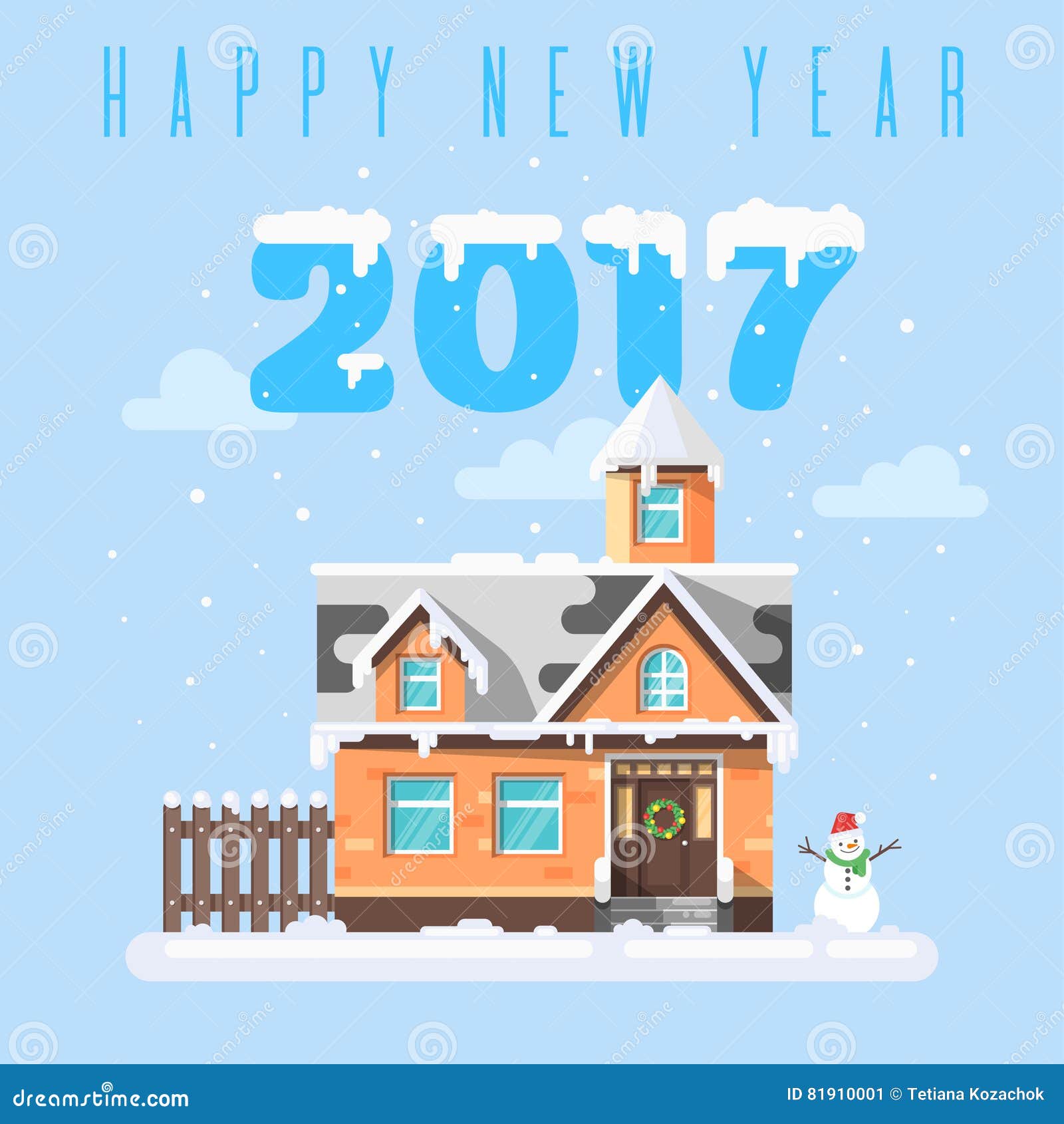 Download Vector Flat Style Illustration Of Winter Holiday House With Snowman. Stock Vector - Illustration ...