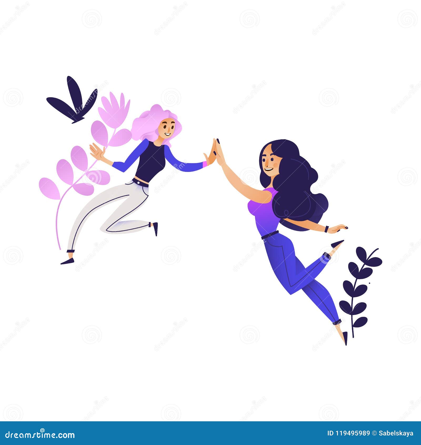 Vector Flat Women Giving High Five Stock Vector - Illustration of ...