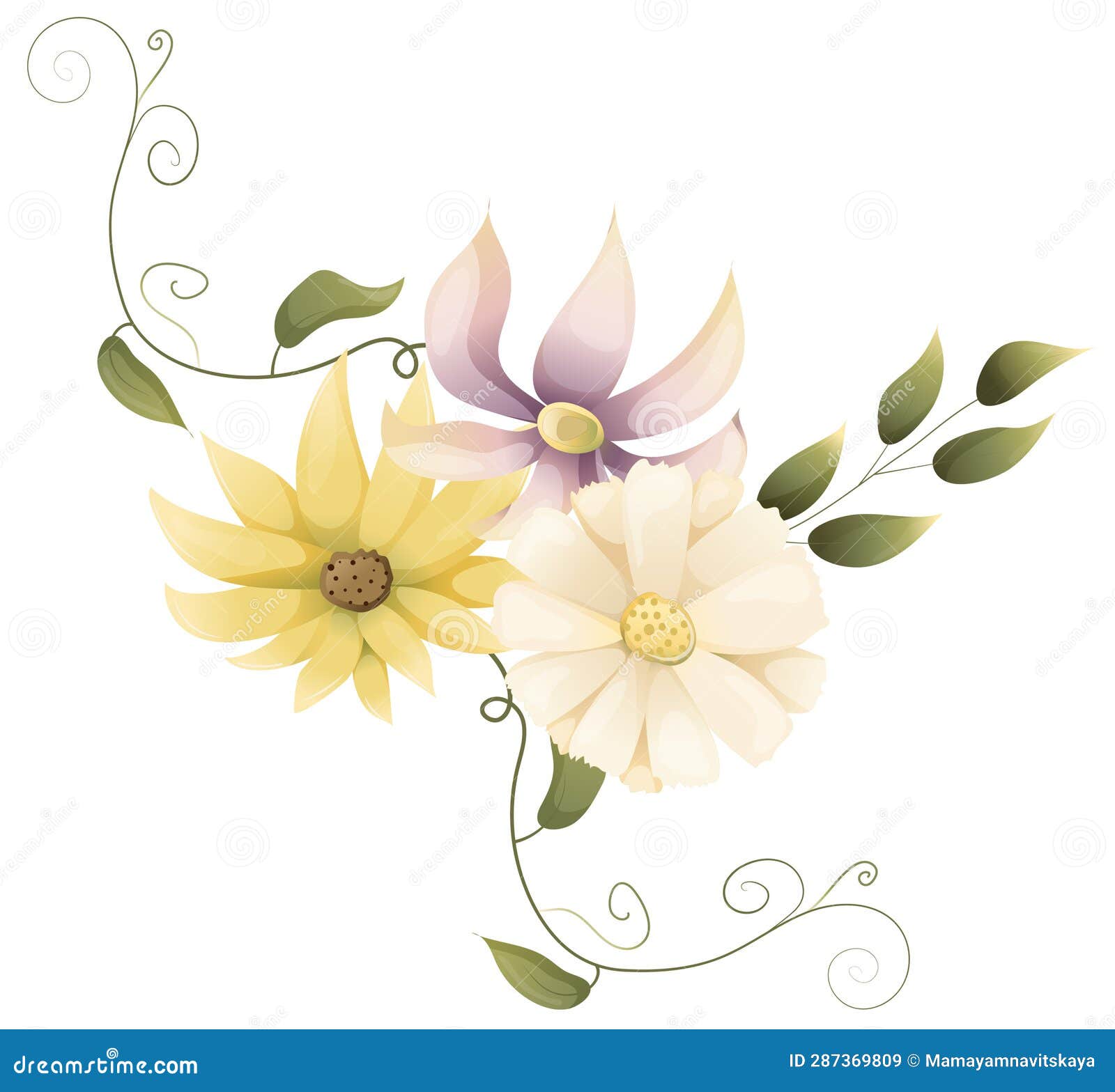 Vector Floral Bouquet with Delicate Flowers and Greenery Illustration ...