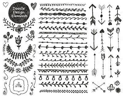 Vector Floral Decor Set, Collection of Hand Drawn Stock Vector ...