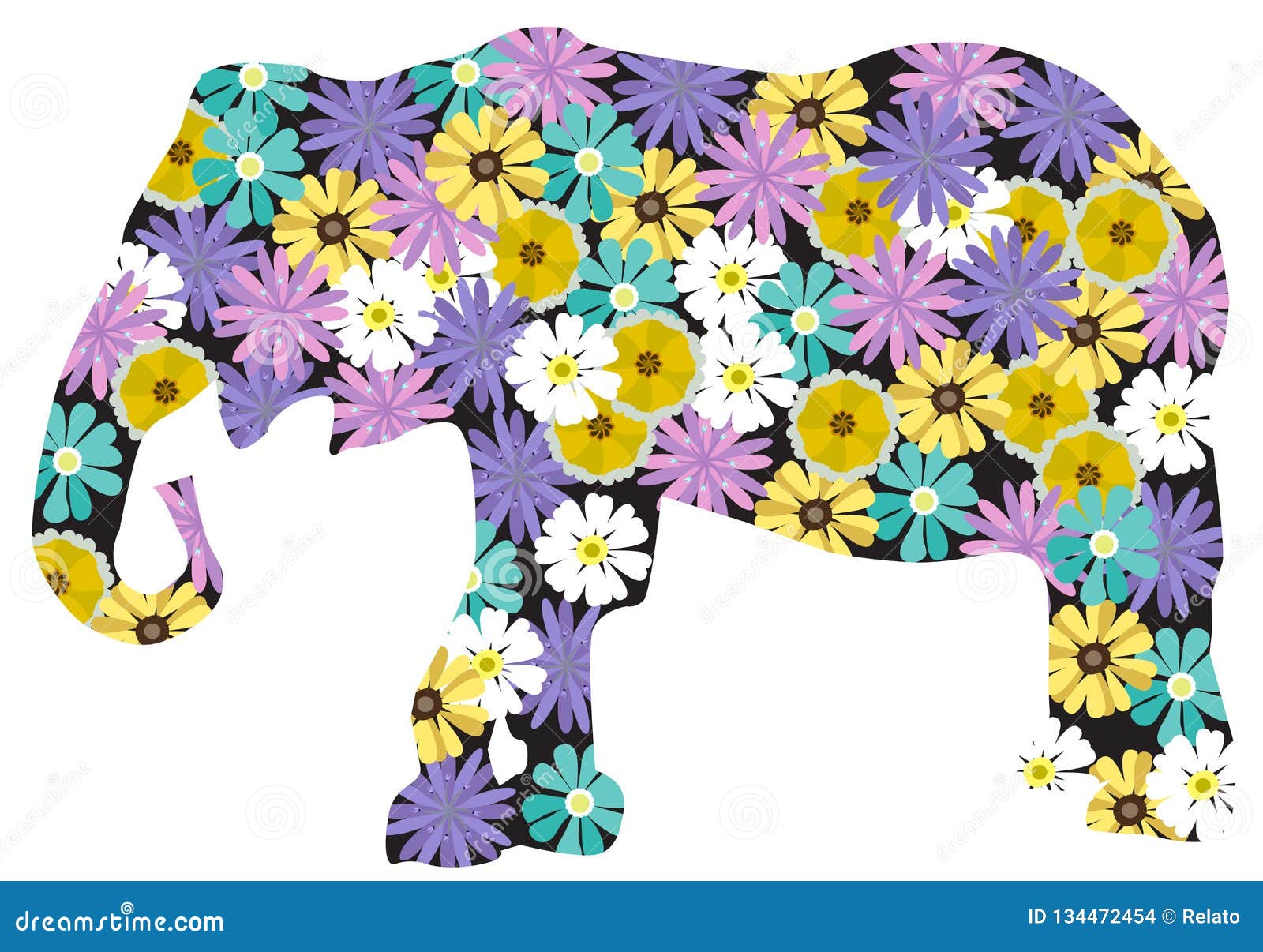 Vector Floral Elephant Isolated on White Background. Stock Vector