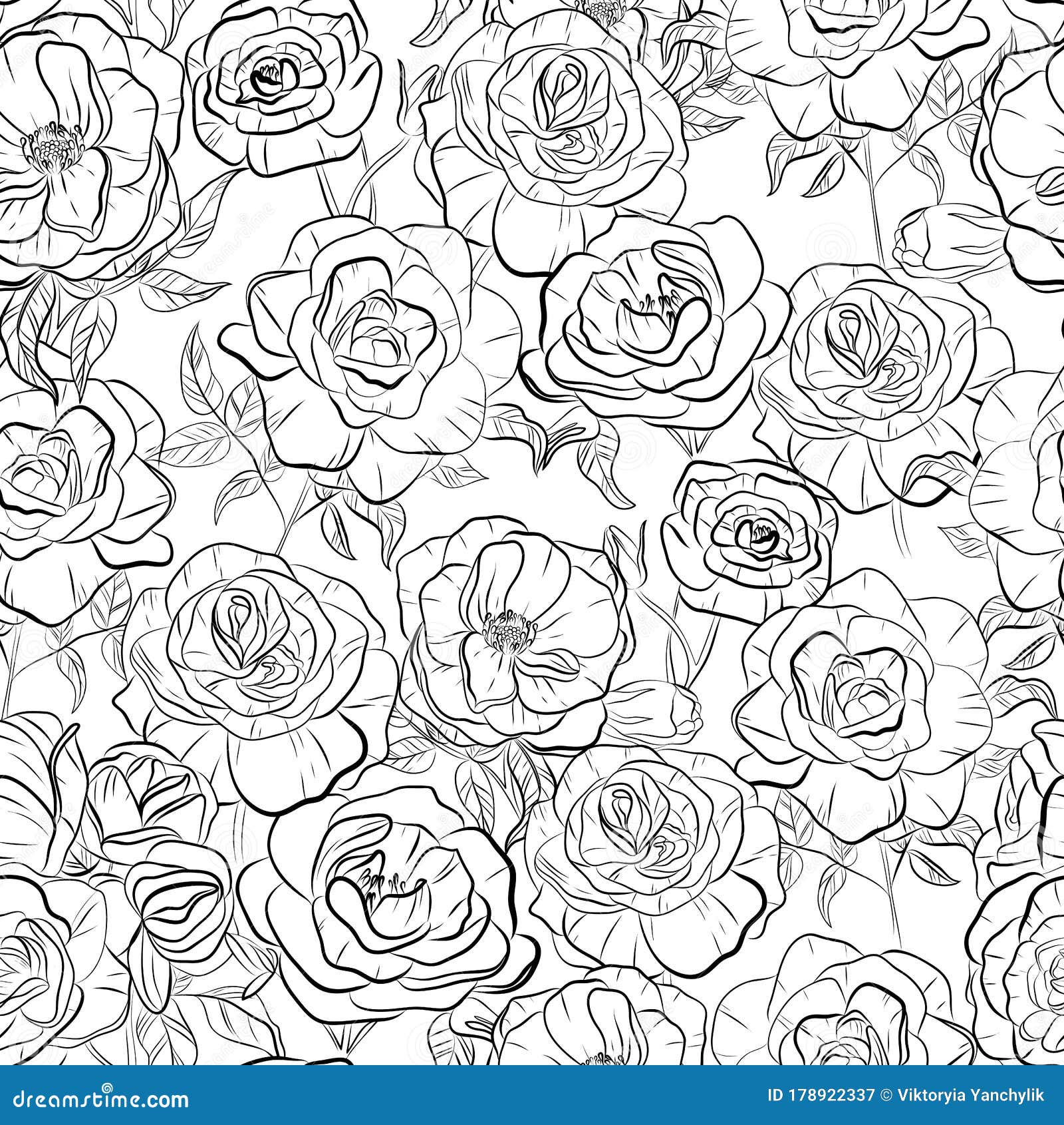 Vector Floral Seamless Pattern. Black and White Background with ...