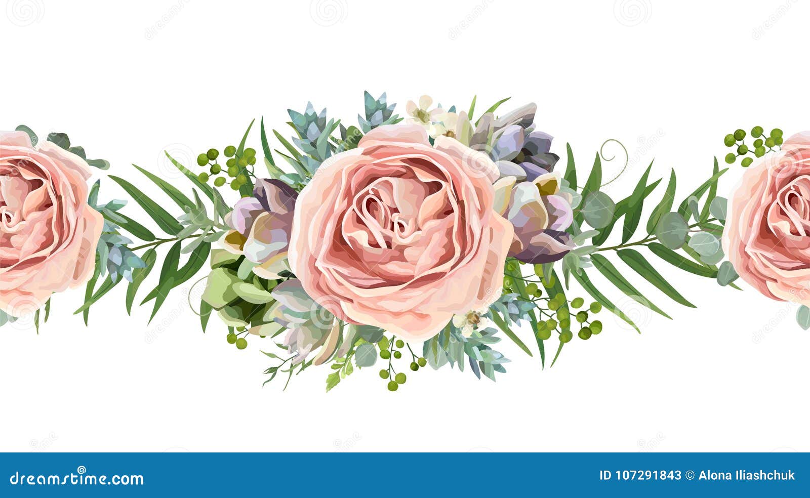 Vector Floral Seamless Pattern Bouquet Design: Garden Pink Peach Stock