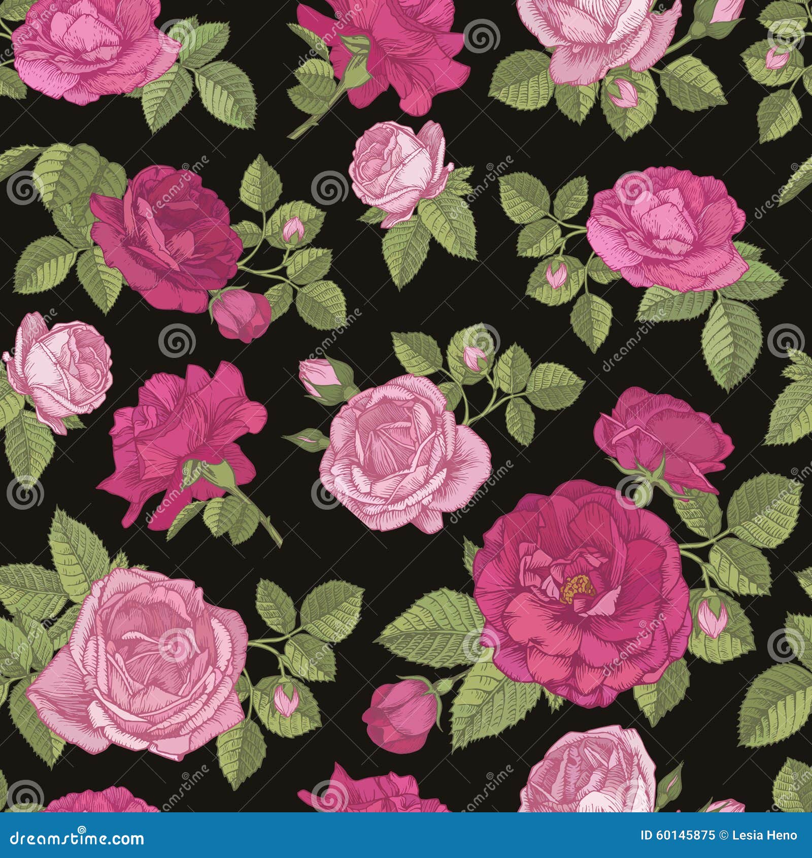 Vector Floral Seamless Pattern with Hand Drawn Red and Pink Roses on Black Background Stock Vector - Illustration of flower, rose: 60145875 Vector Floral Seamless Pattern with Hand Drawn Red and Pink Roses on Black Background Stock Vector - Illustration of flower, rose: 60145875