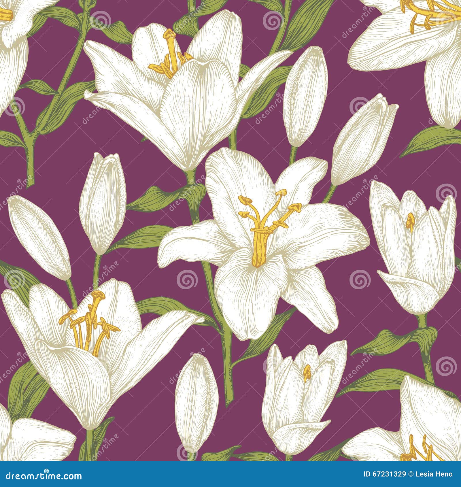  floral seamless pattern with white lilies.