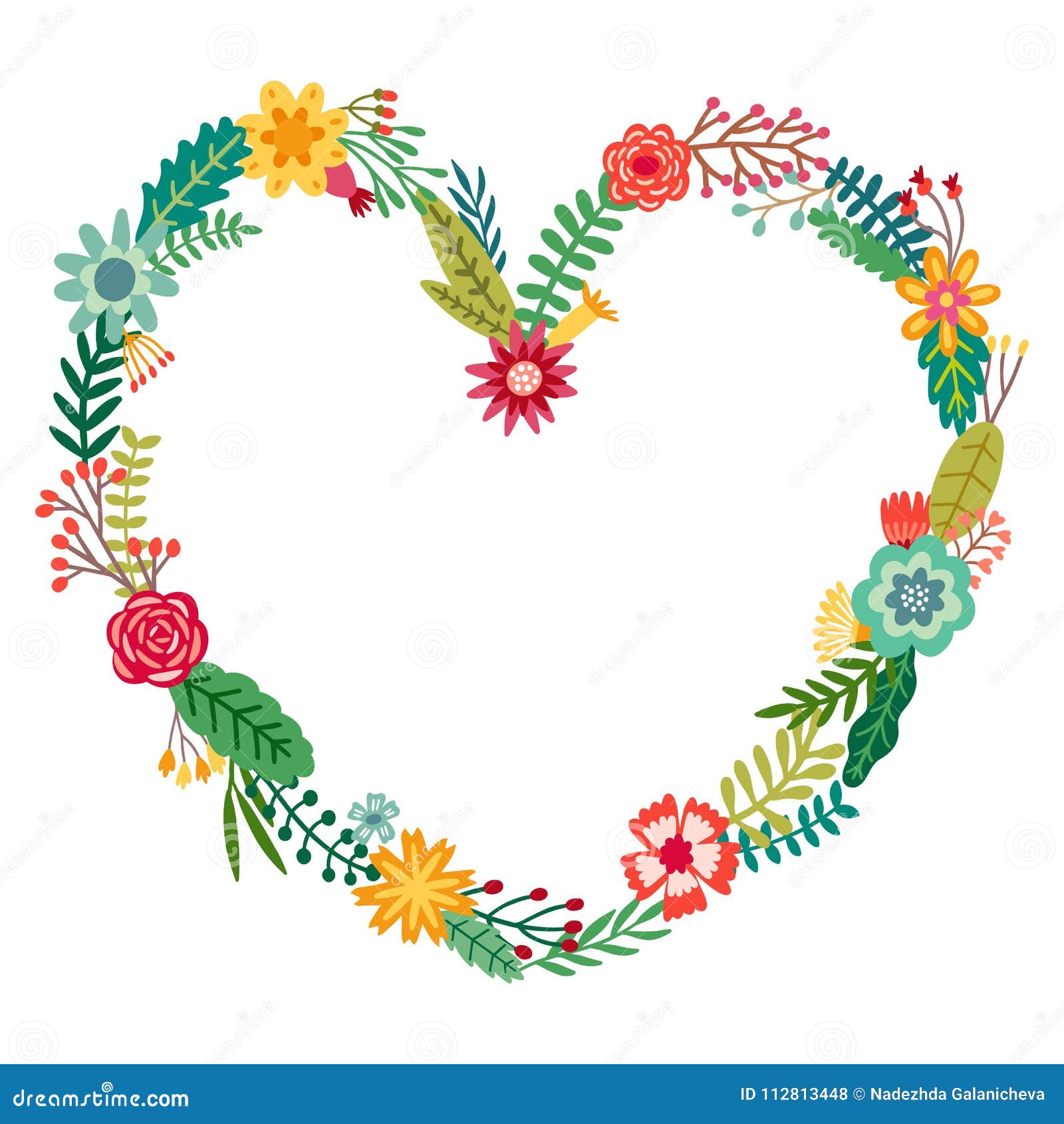 Vector Flower Heart. Wildflowers Floral Wreath Frame Stock Illustration ...