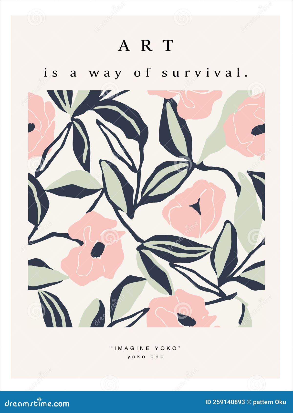 Vector Flower and Leaf Illustration Art Poster Digital Artwork Stock