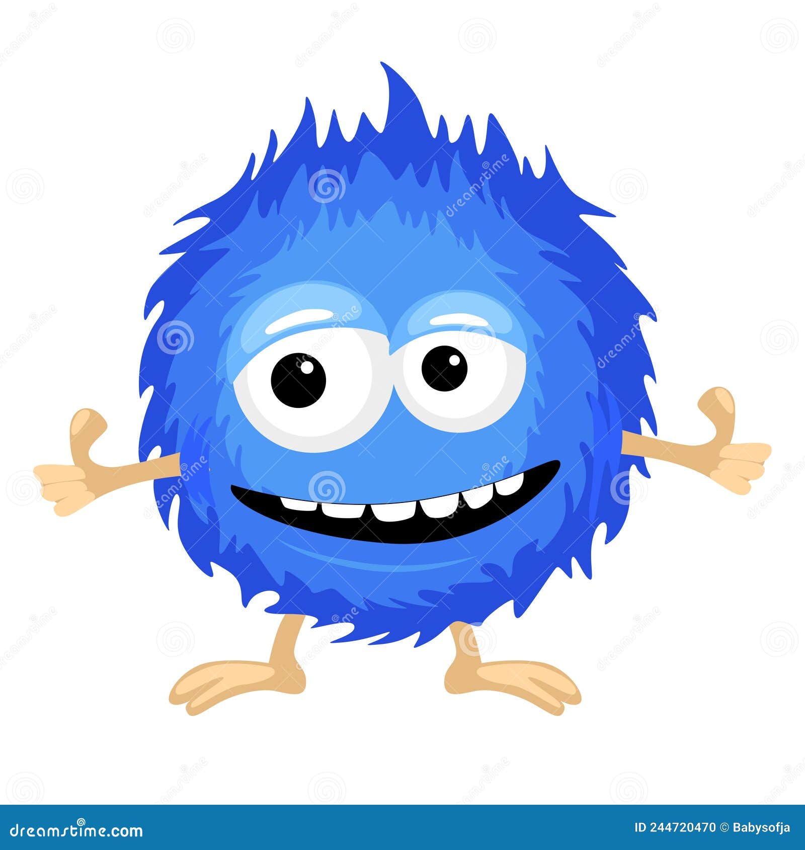 Vector Fluffy Monster is Blue Color. Funny Character Stock Vector