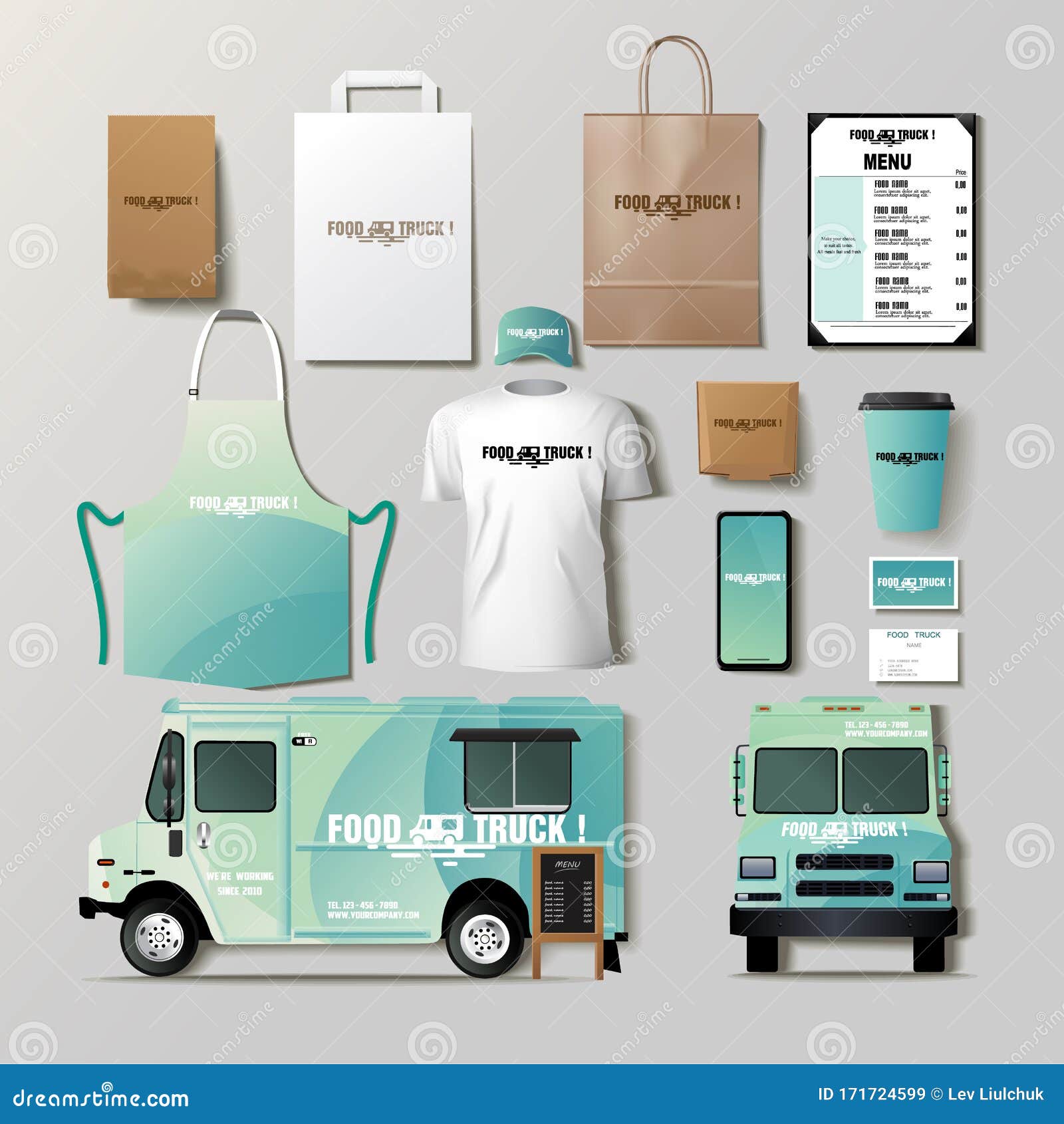 Vector Food Truck Corporate Identity Template Design Set Stock Vector Illustration Of Brochure Mockup 171724599