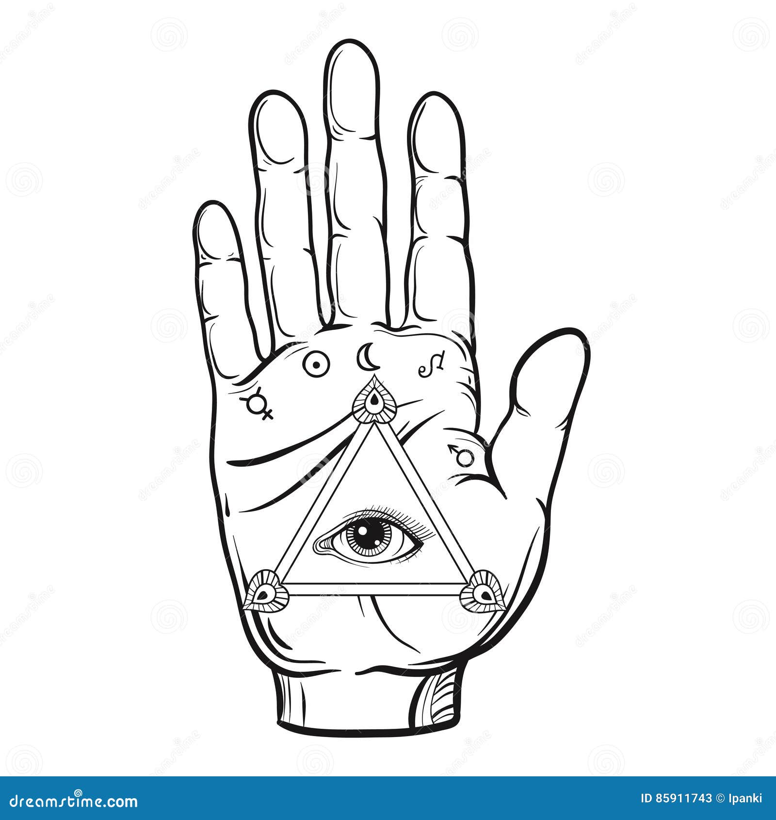  fortune teller hand sketch with hand drawn all seeing eye
