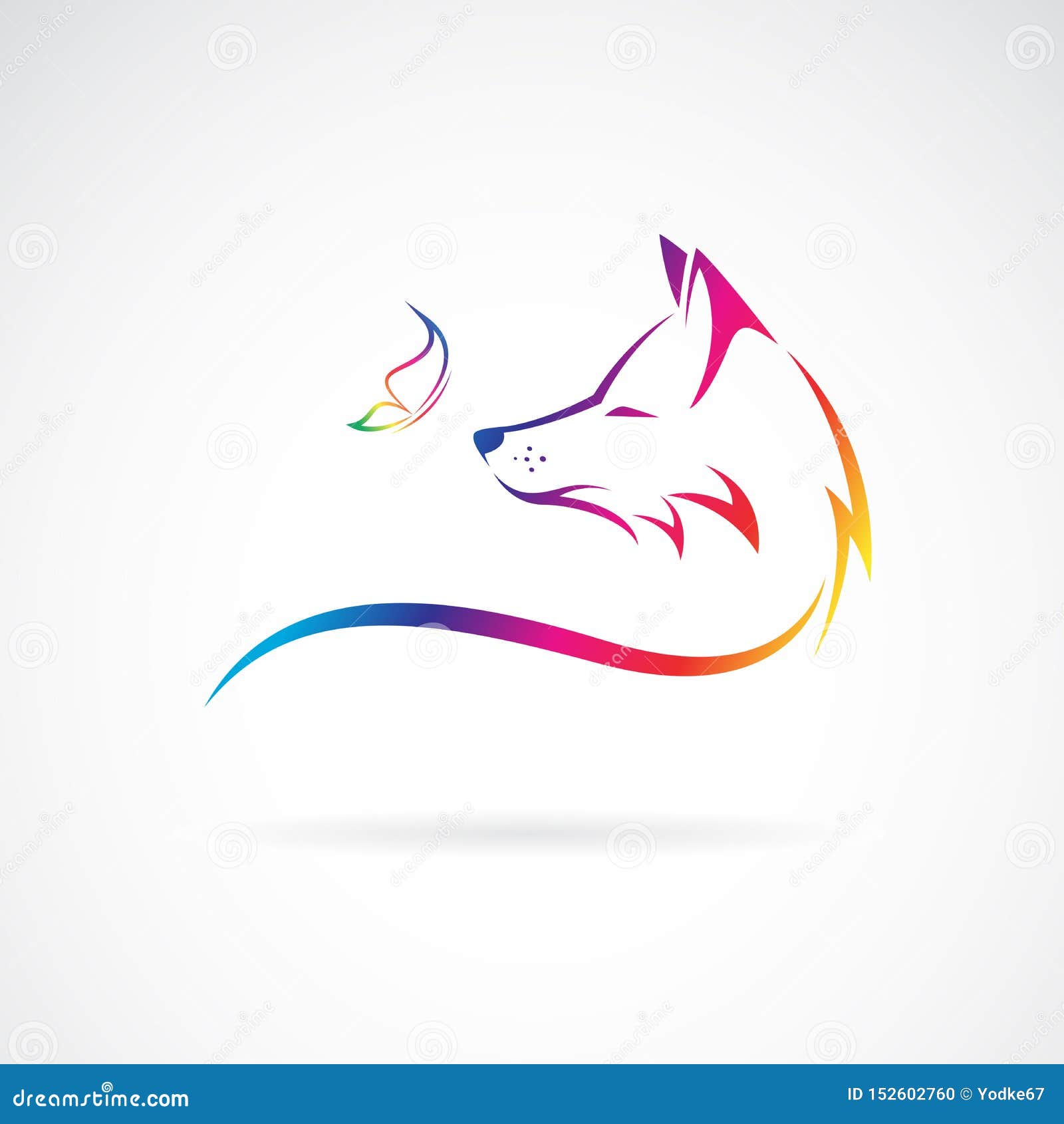Download Vector Of Fox Head And Butterfly On White Background. Wild ...