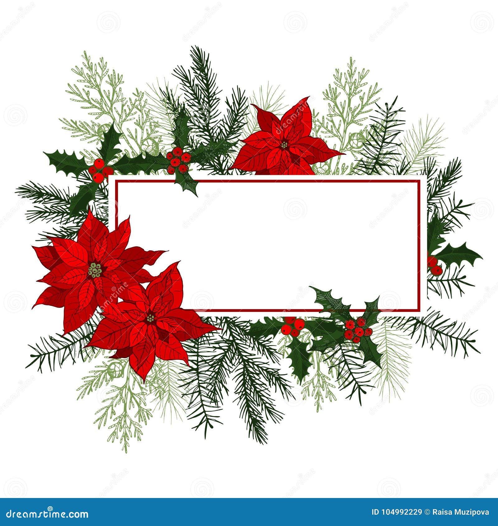 Vector Frame with Christmas Plants. Stock Vector Illustration of
