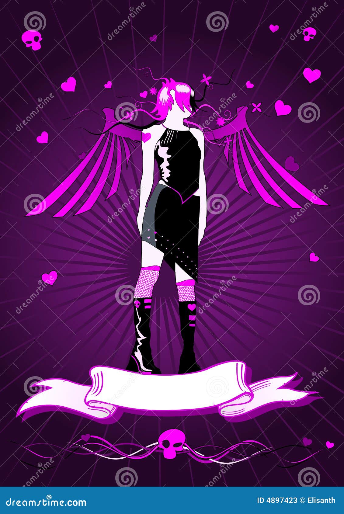 Vector Frame With Emo Girl And Hearts Stock Vector Illustration Of Artwork Abstract 4897423 