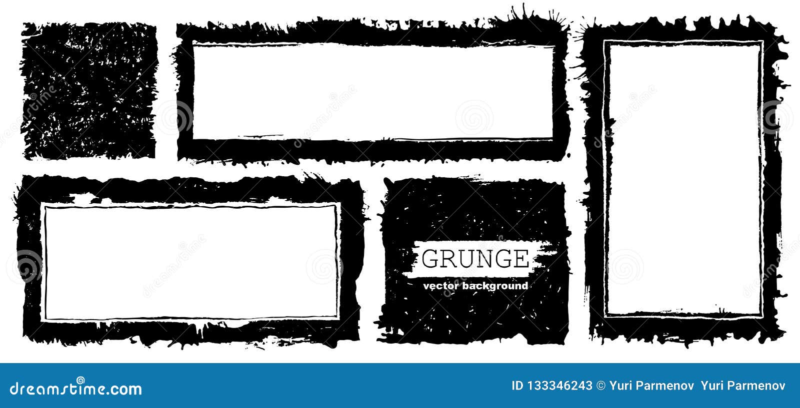 Download Set Of Ink Grunge Frames With Damaged Edges. Black ...