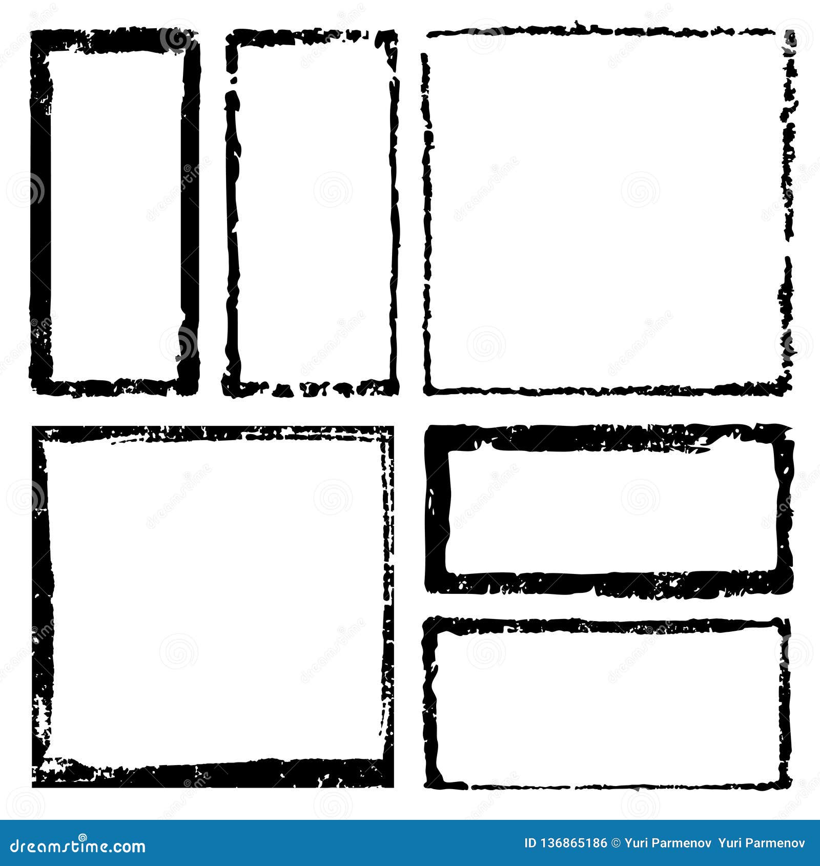 Collection Of Rectangular Ink Grunge Frames, Borders Set ...