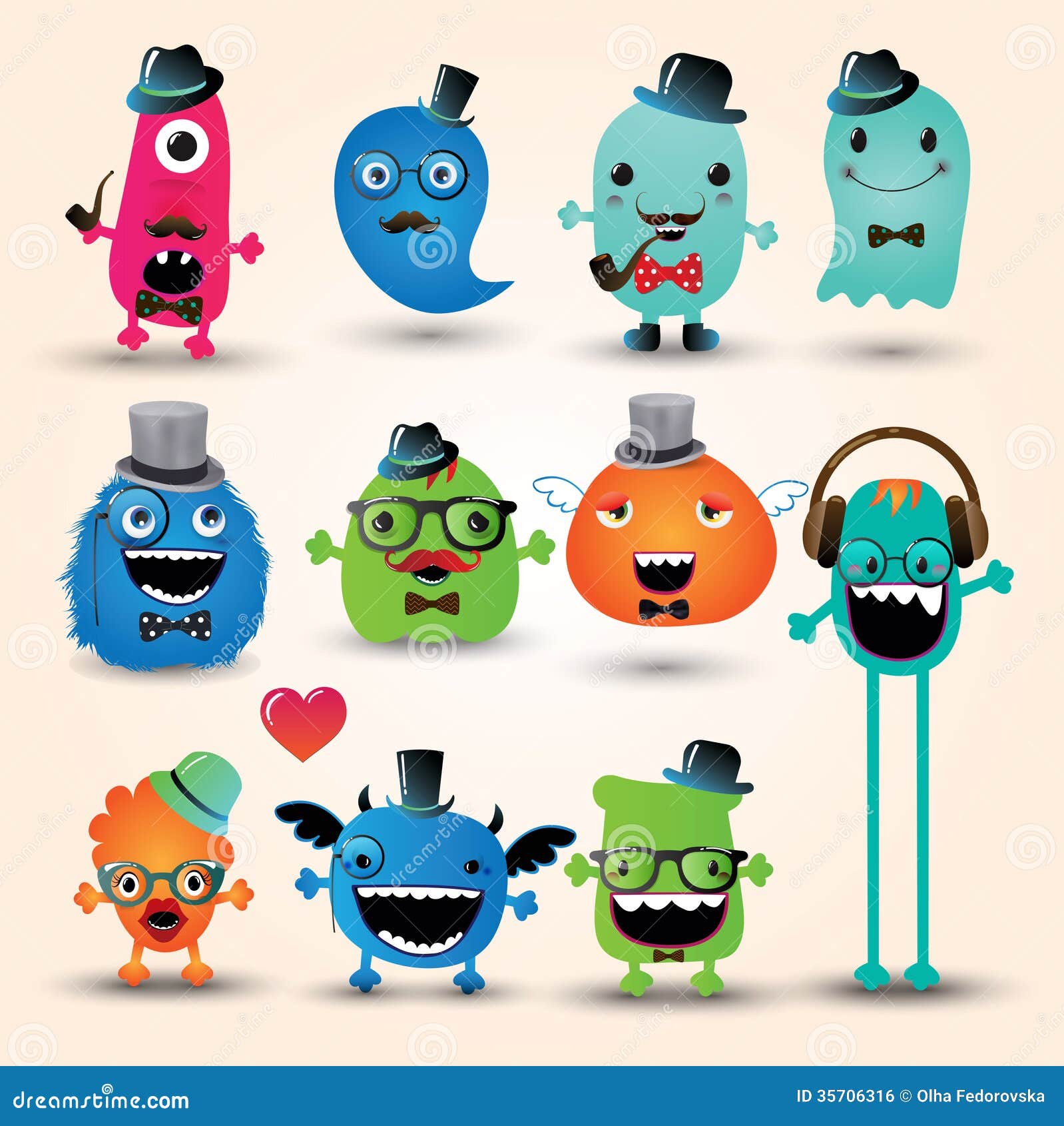 vector freaky hipster monsters set funny illustration 35706316
