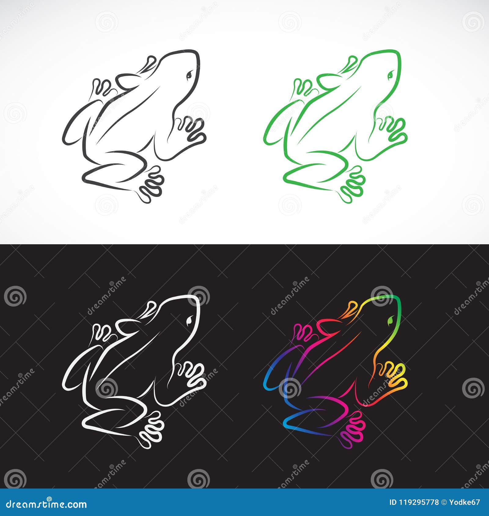  of frogs  on white background and black background.
