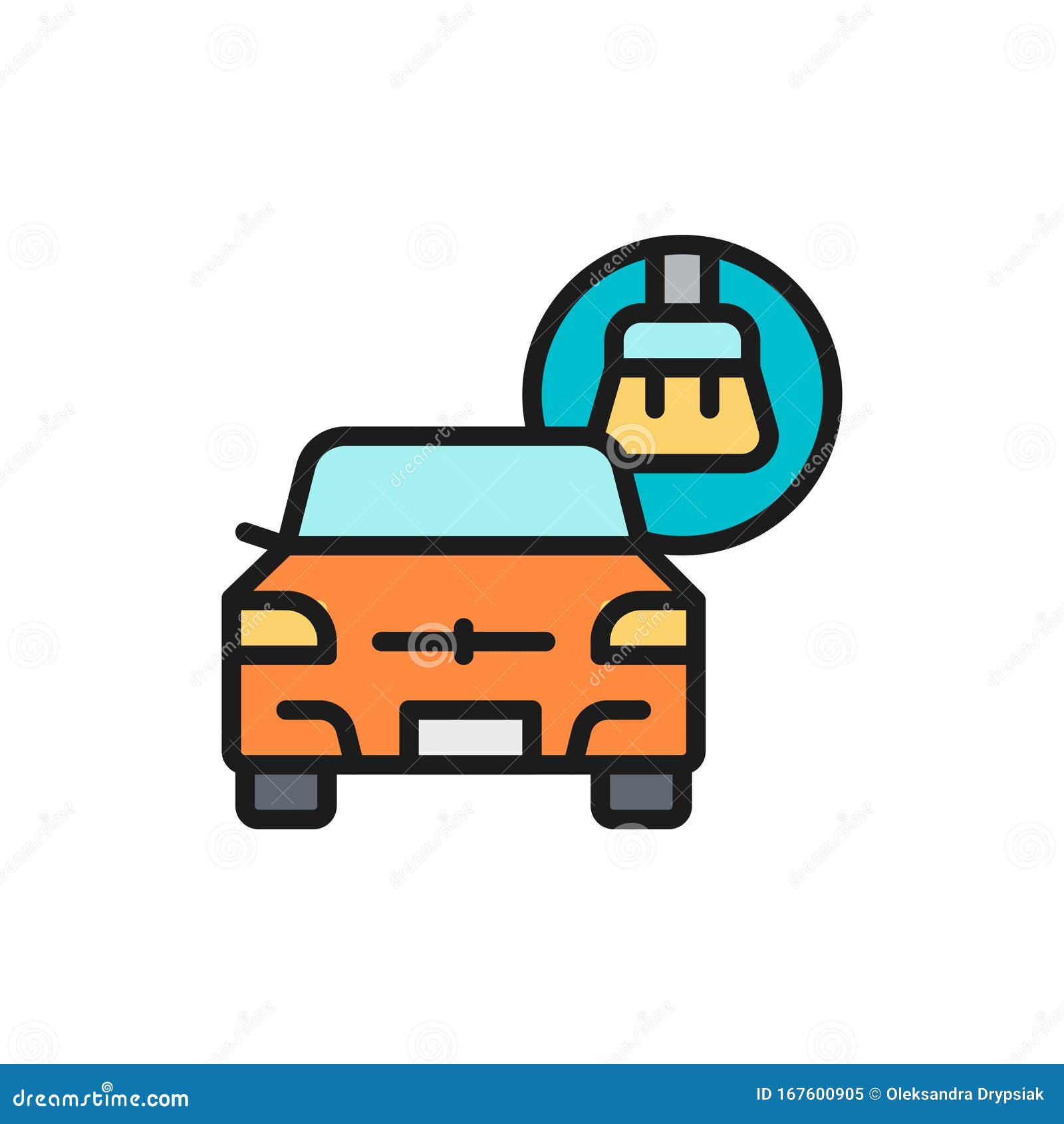  full car cleaning service flat color line icon.