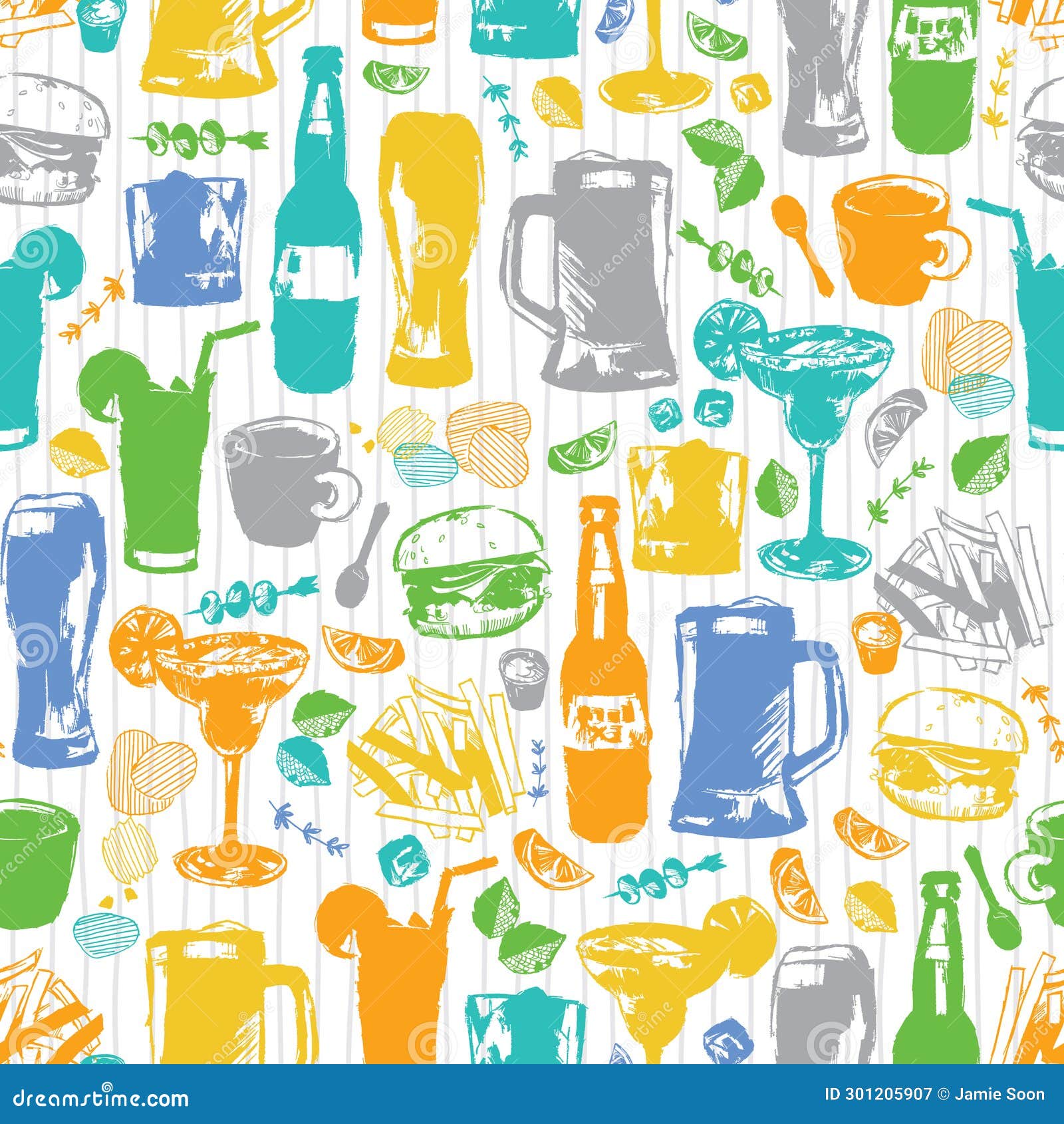 Vector Fun Cocktails Alcoholic Drinks Paint Grunge Silhouette Seamless