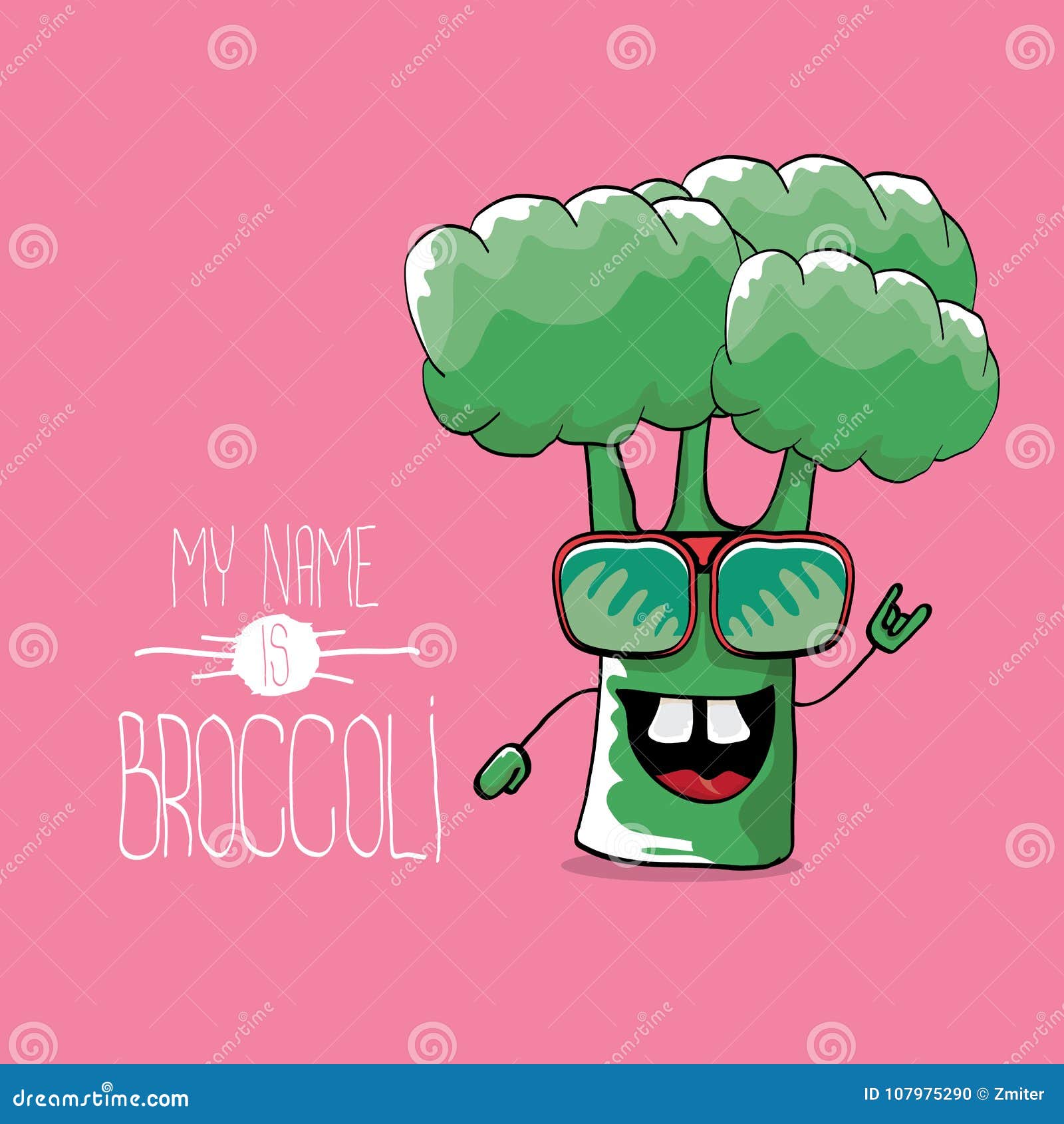 Vector Funny Cartoon Cute Green Smiling Broccoli Character Isolated on Pink  Background. Stock Vector - Illustration of drawing, icon: 107975290