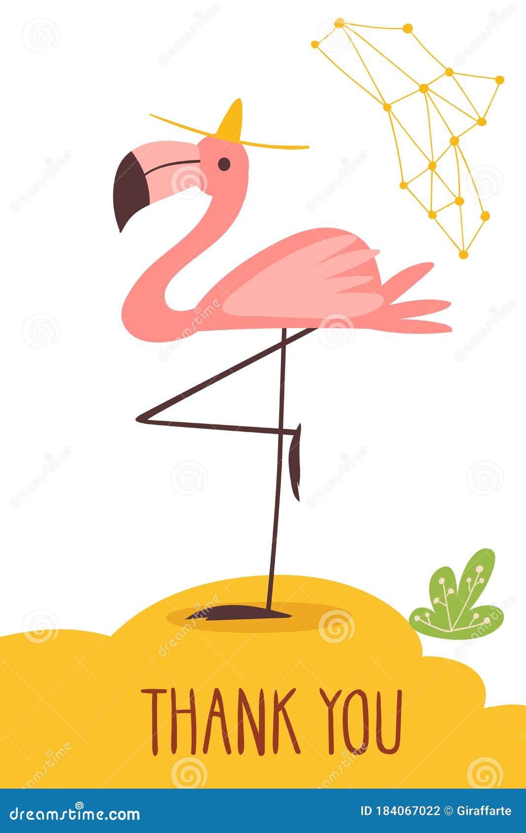 Vector Funny Cartoon Hand Drawn Thank You Card with Flamingo. Stock Vector  - Illustration of decoration, style: 184067022