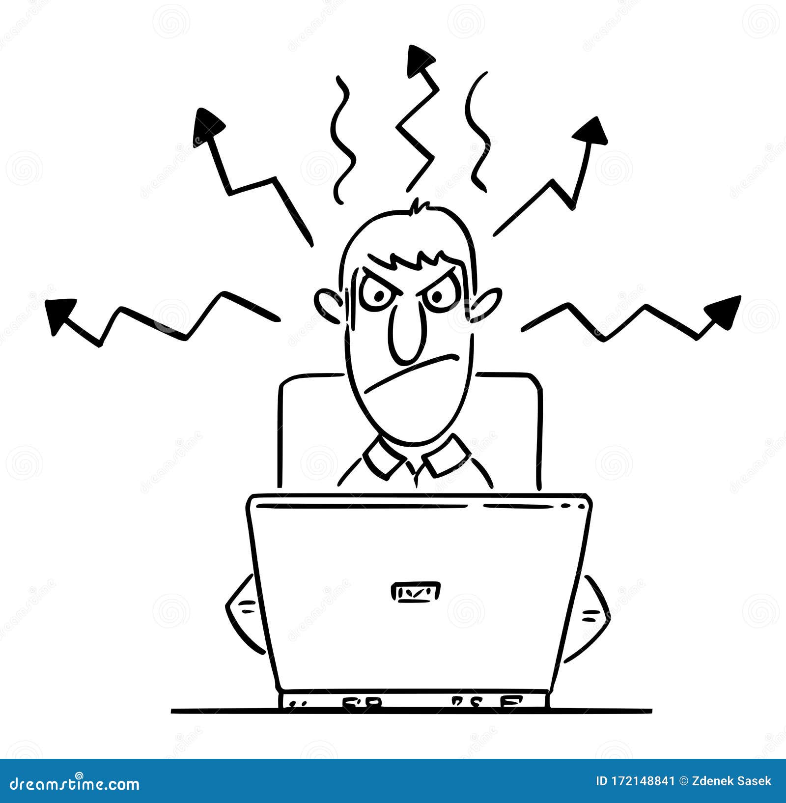 Vector Comic Cartoon of Angry Businessman or Man or Office Worker Typing or  Working on Computer Stock Vector - Illustration of anger, background:  172148841