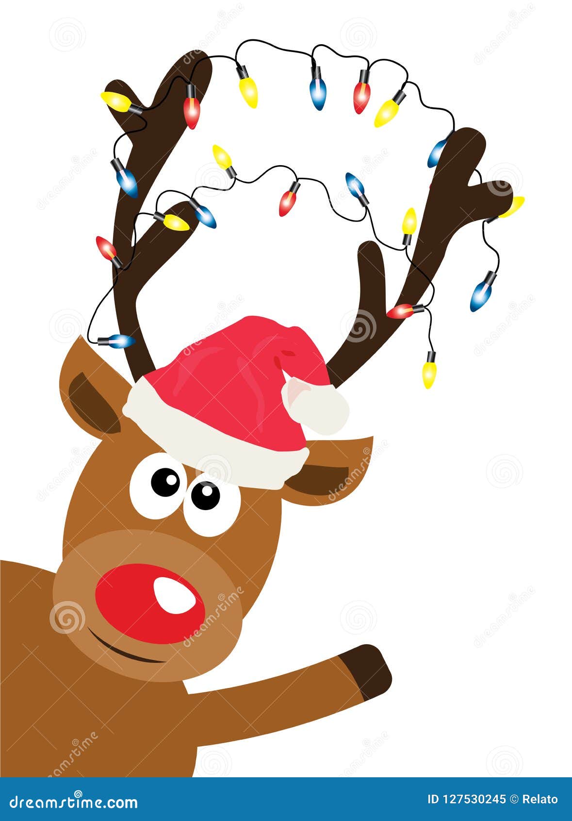 Vector Funny Deer with Christmas Lights. Stock Vector Illustration of