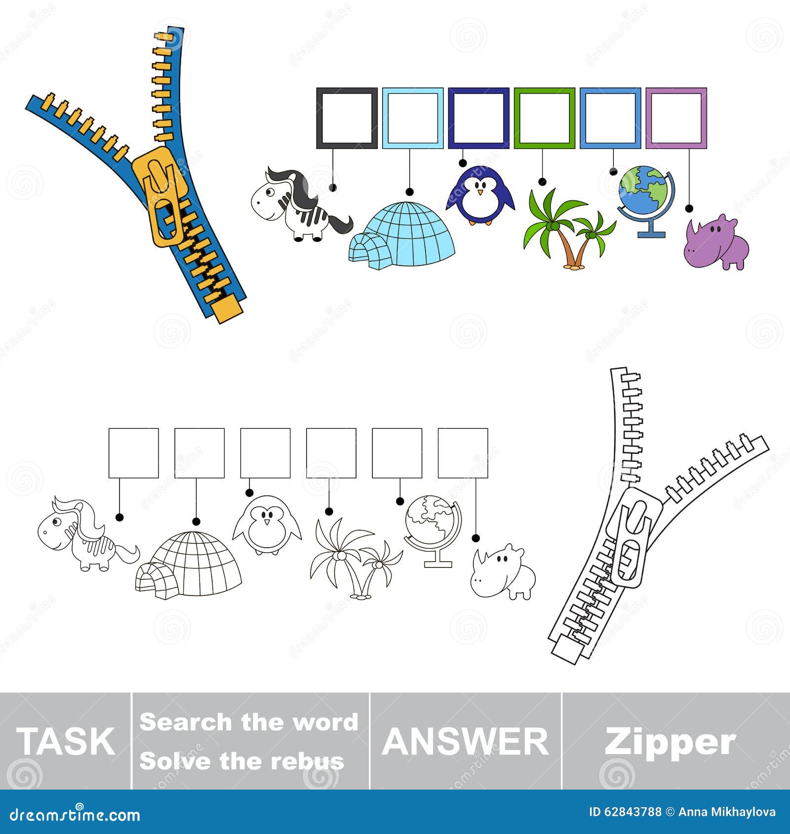 Vector Game. Find Hidden Word Zipper. Search the Word. Stock Vector