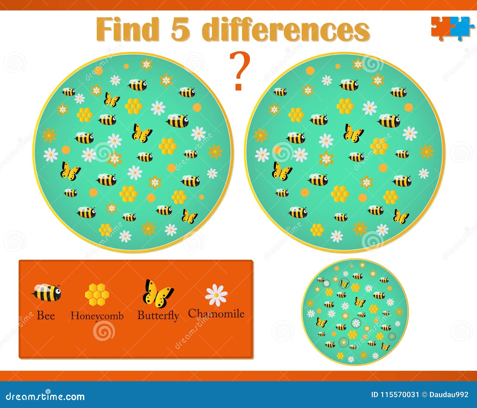 find difference on a  image with bees and flowers