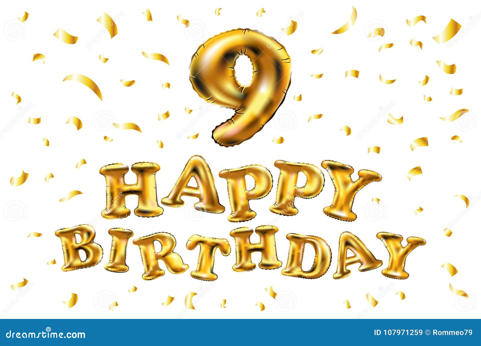 Vector Gelukkige Verjaardag 9 Jaar Van De Verjaardagsvreugde De Vierings 3D Illustratie Met De Briljante Gouden Confettien Van De Vector Illustratie - Illustration Of Gelukwensen, Groet: 107971259