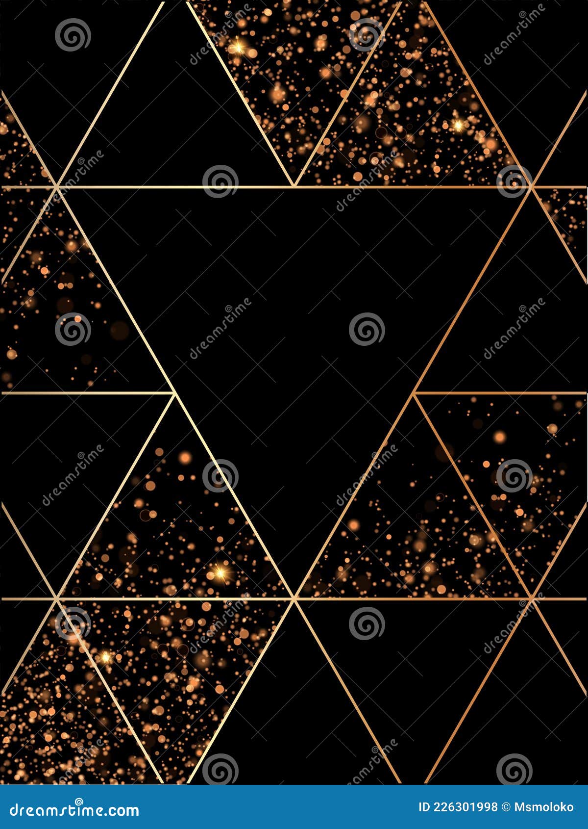 Vector Geometric Card Template with Gold Glitter Confetti and Solid