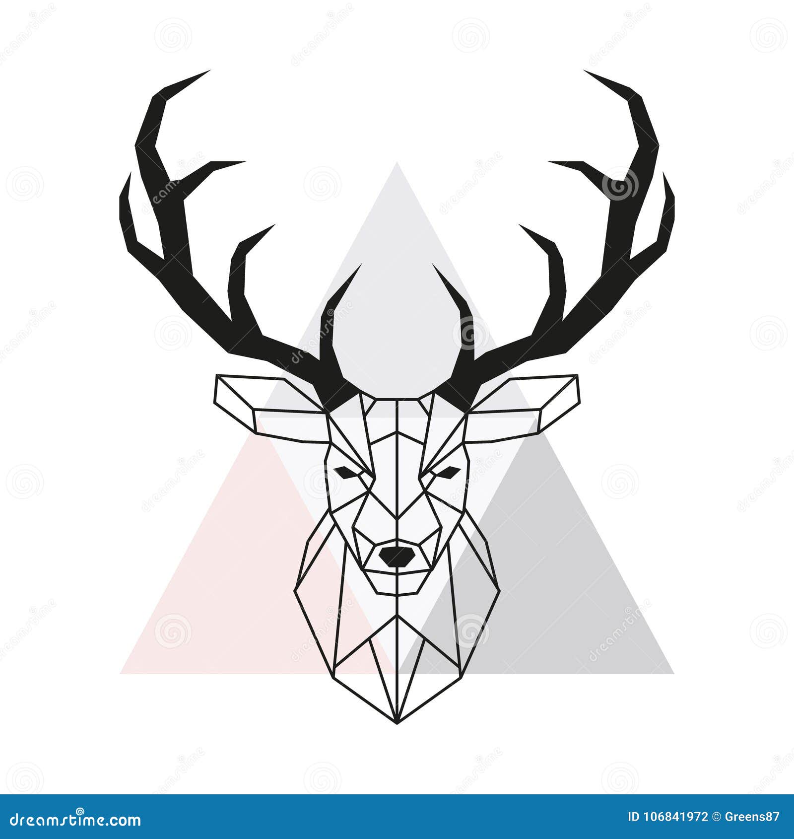  geometric deer head. stag head and antlers.
